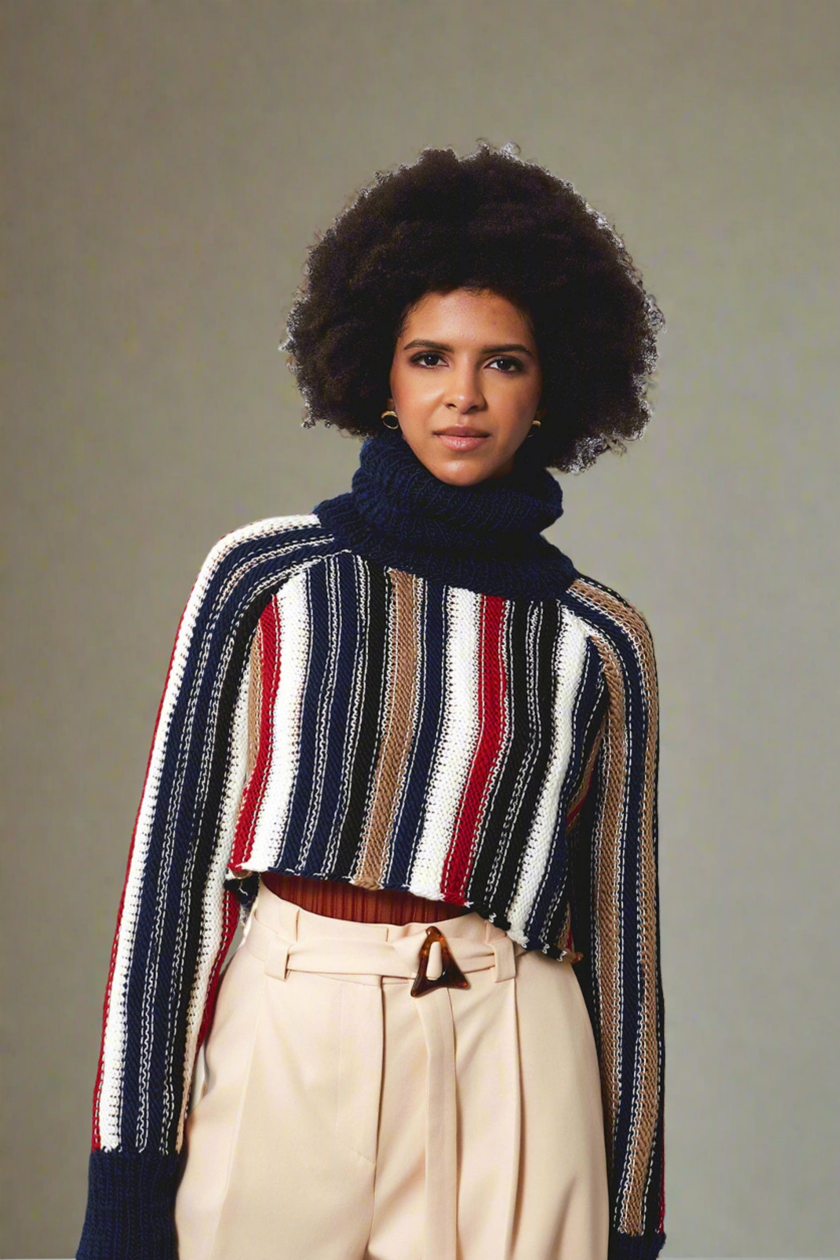 Striped turtleneck crop clearance top