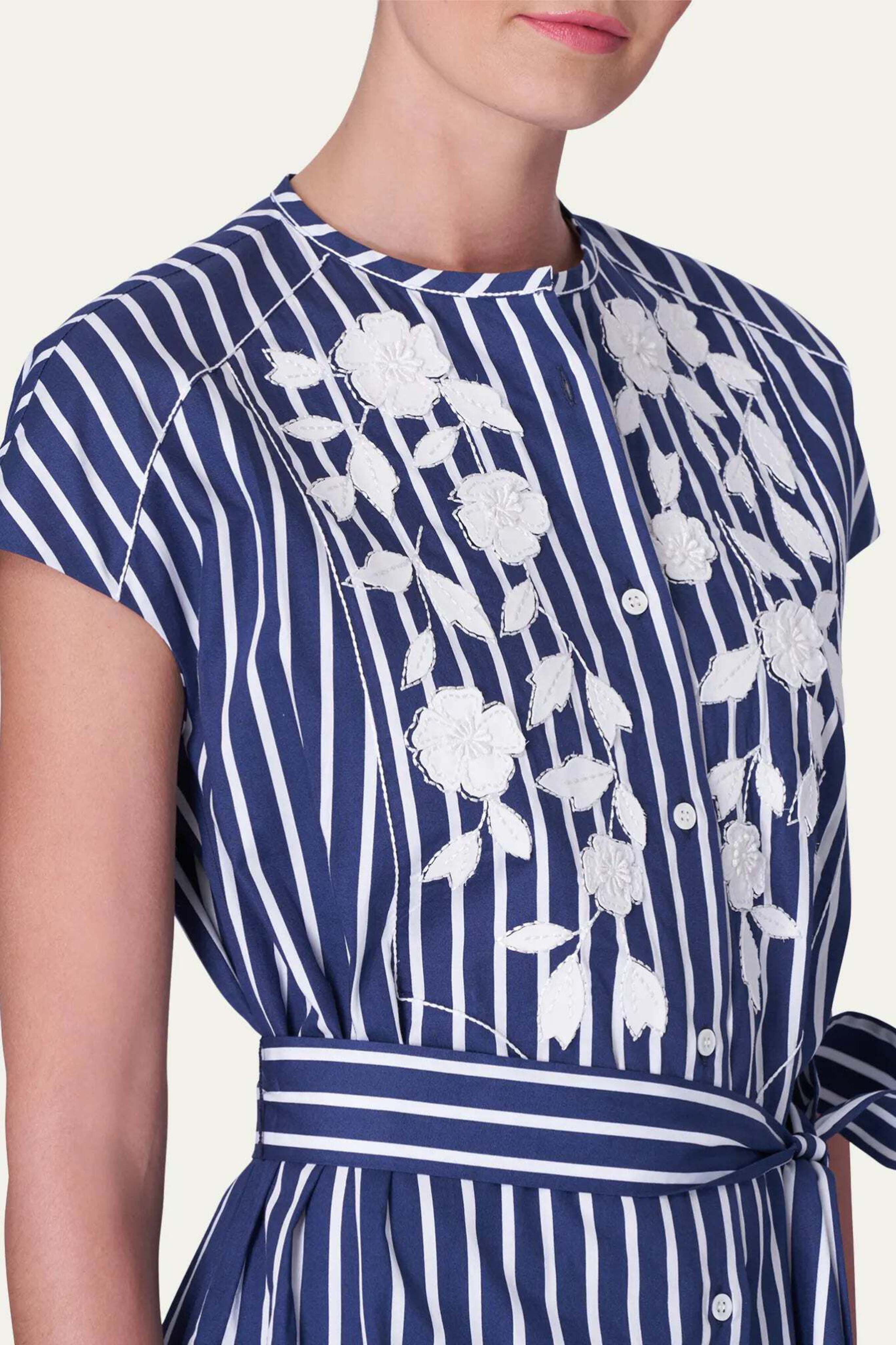 Embroidered Stripe Shirt Dress
