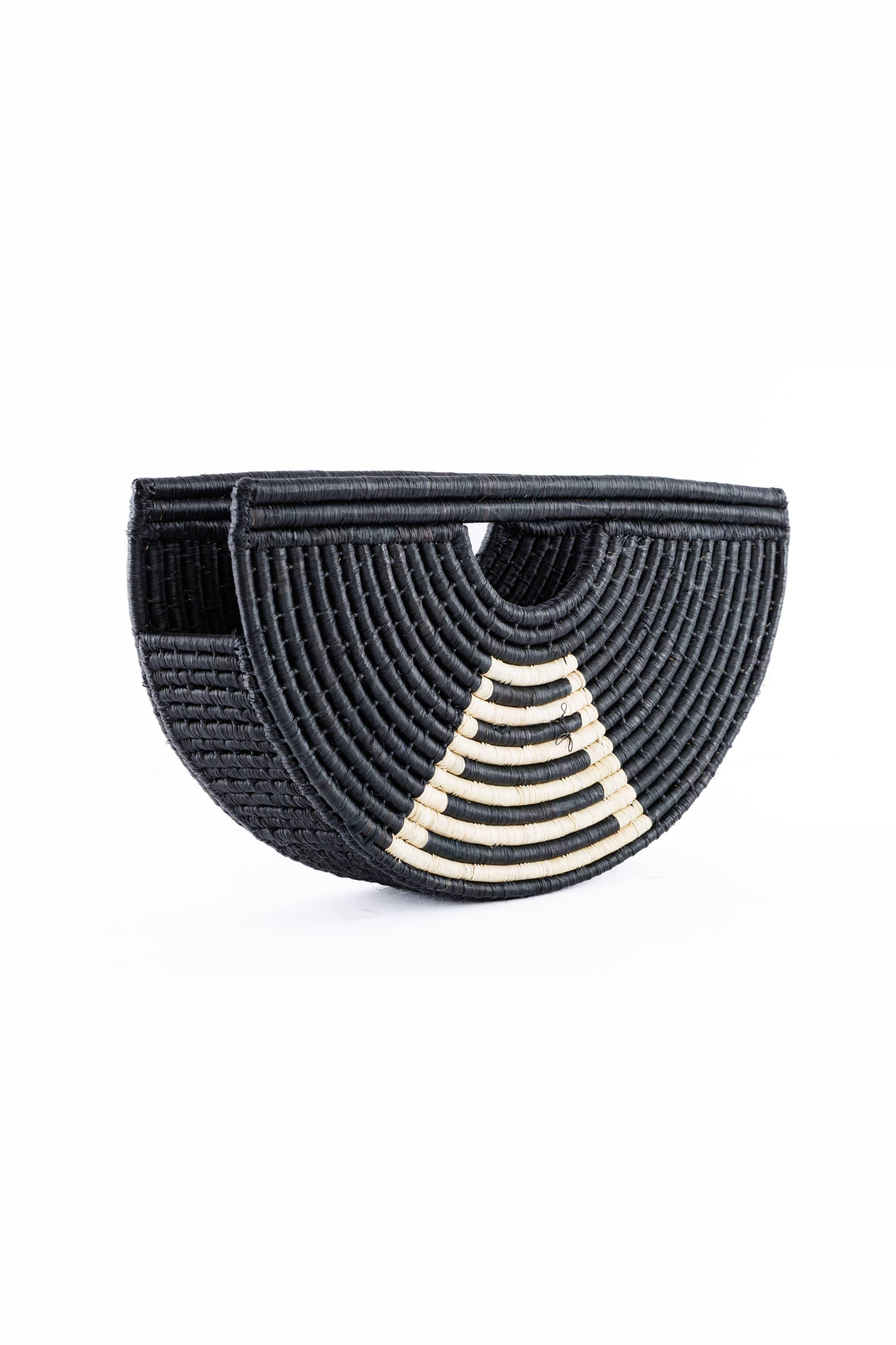 Half Moon Black Raffia Clutch