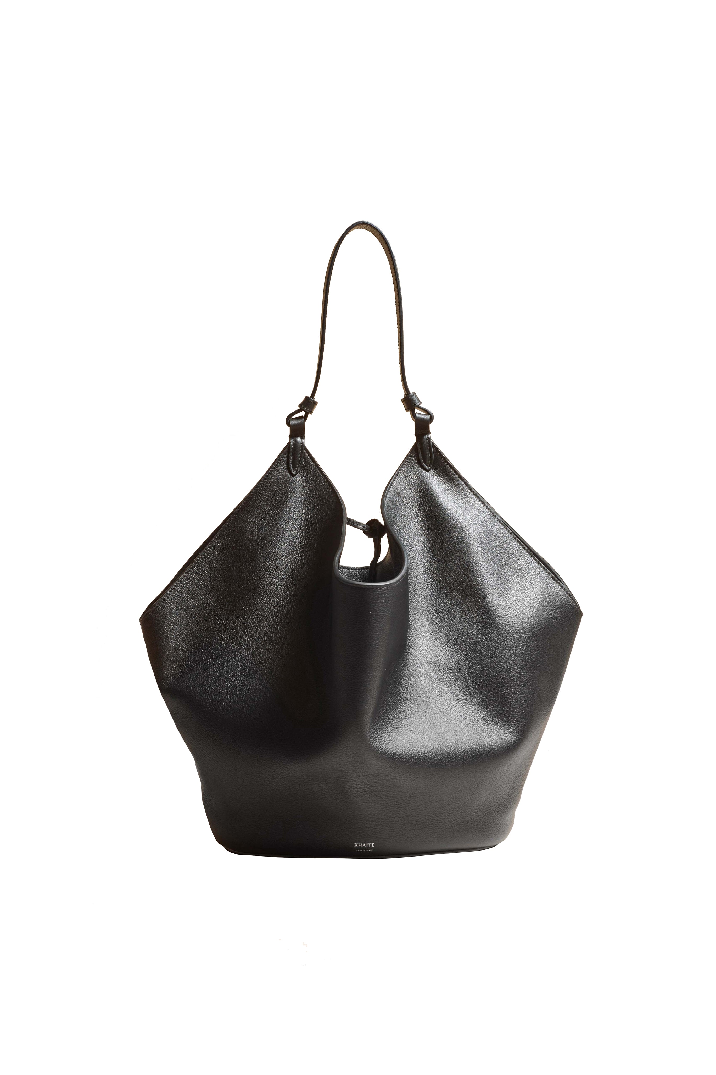 KHAITE Lotus Black Leather Medium Bag 