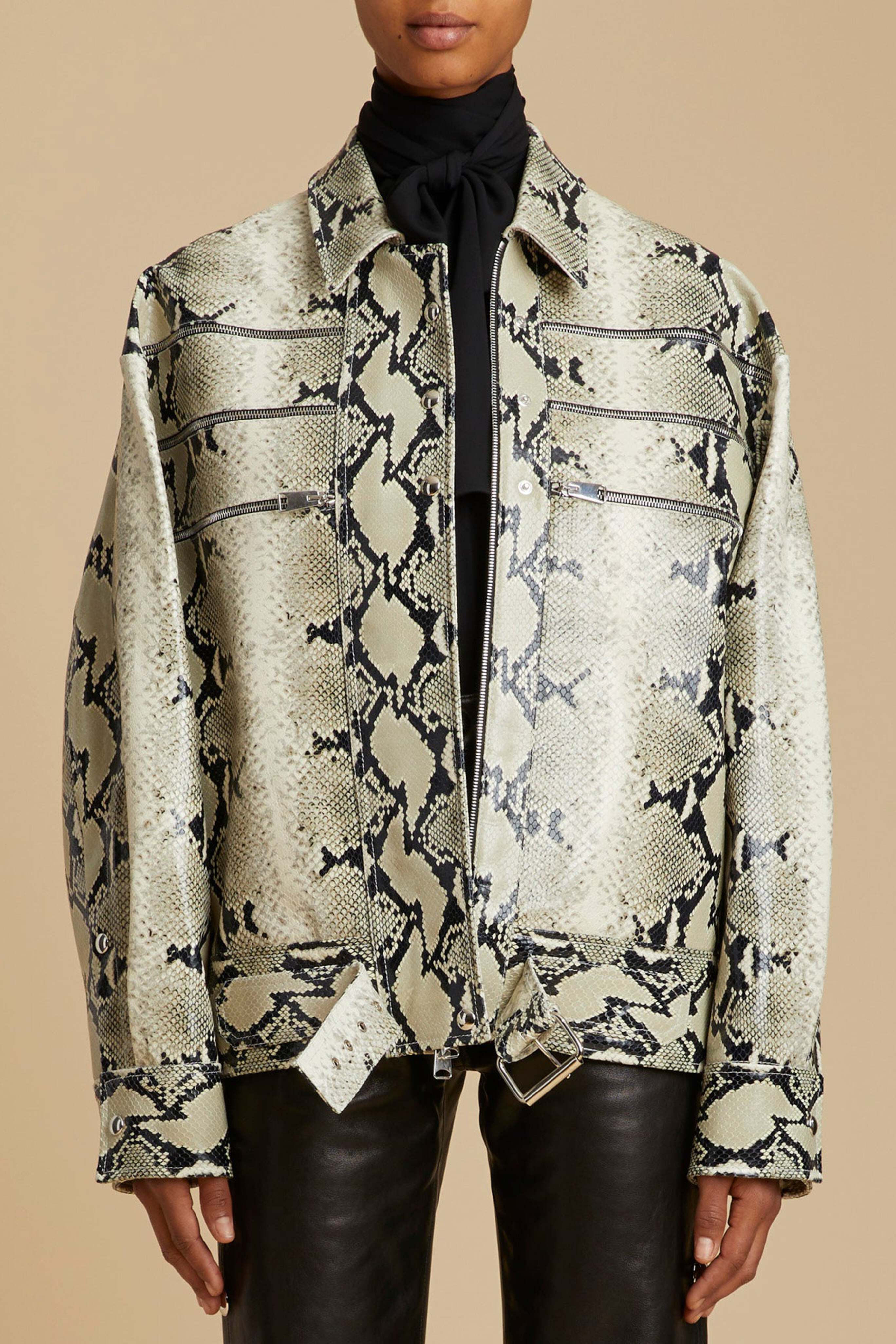 Tania Snake Print Leather Jacket