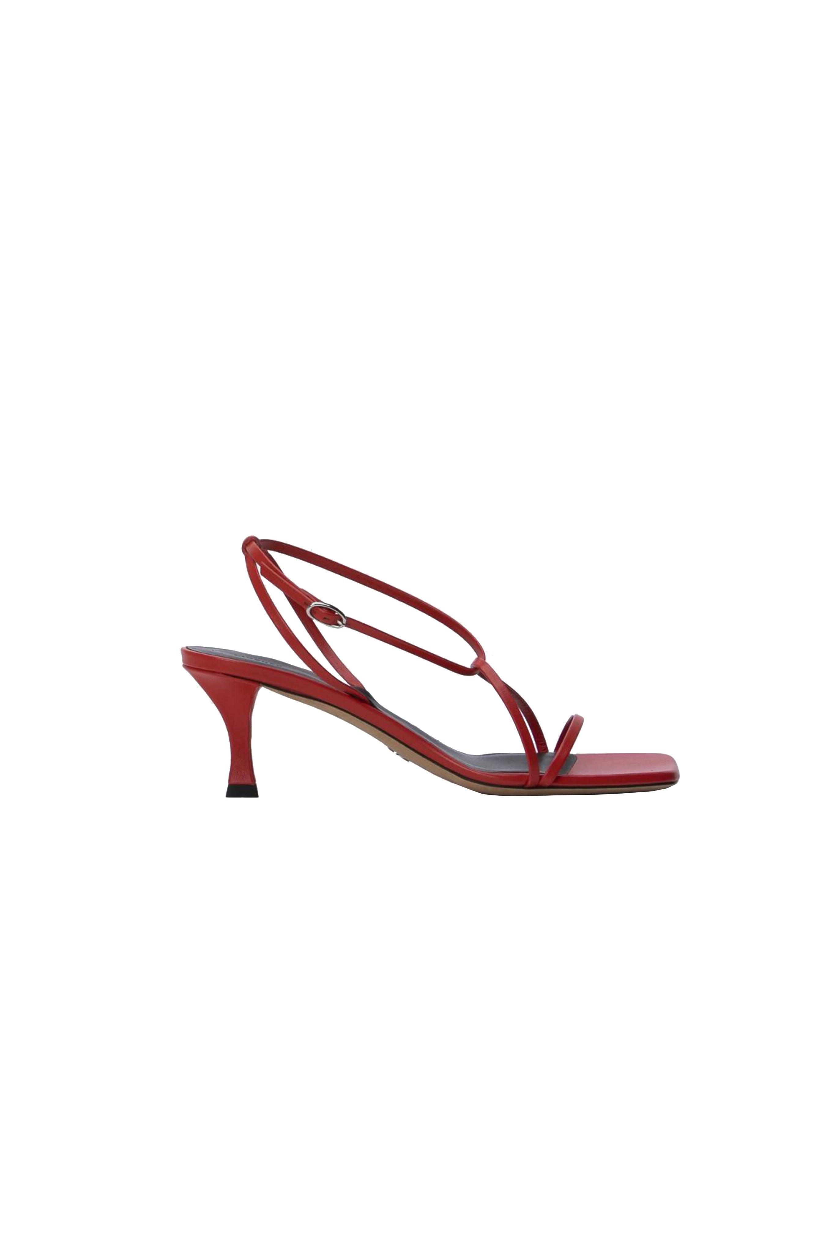 Square Red Leather Strappy Sandals