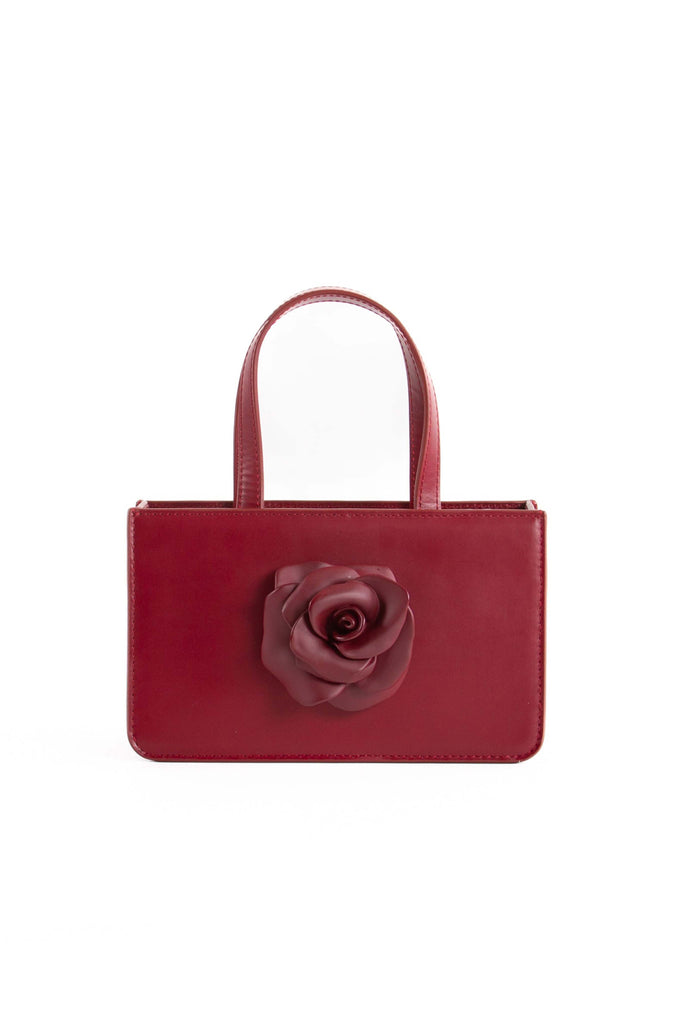 PUPPETS AND PUPPETS Leather Rose Small Bag in Oxblood