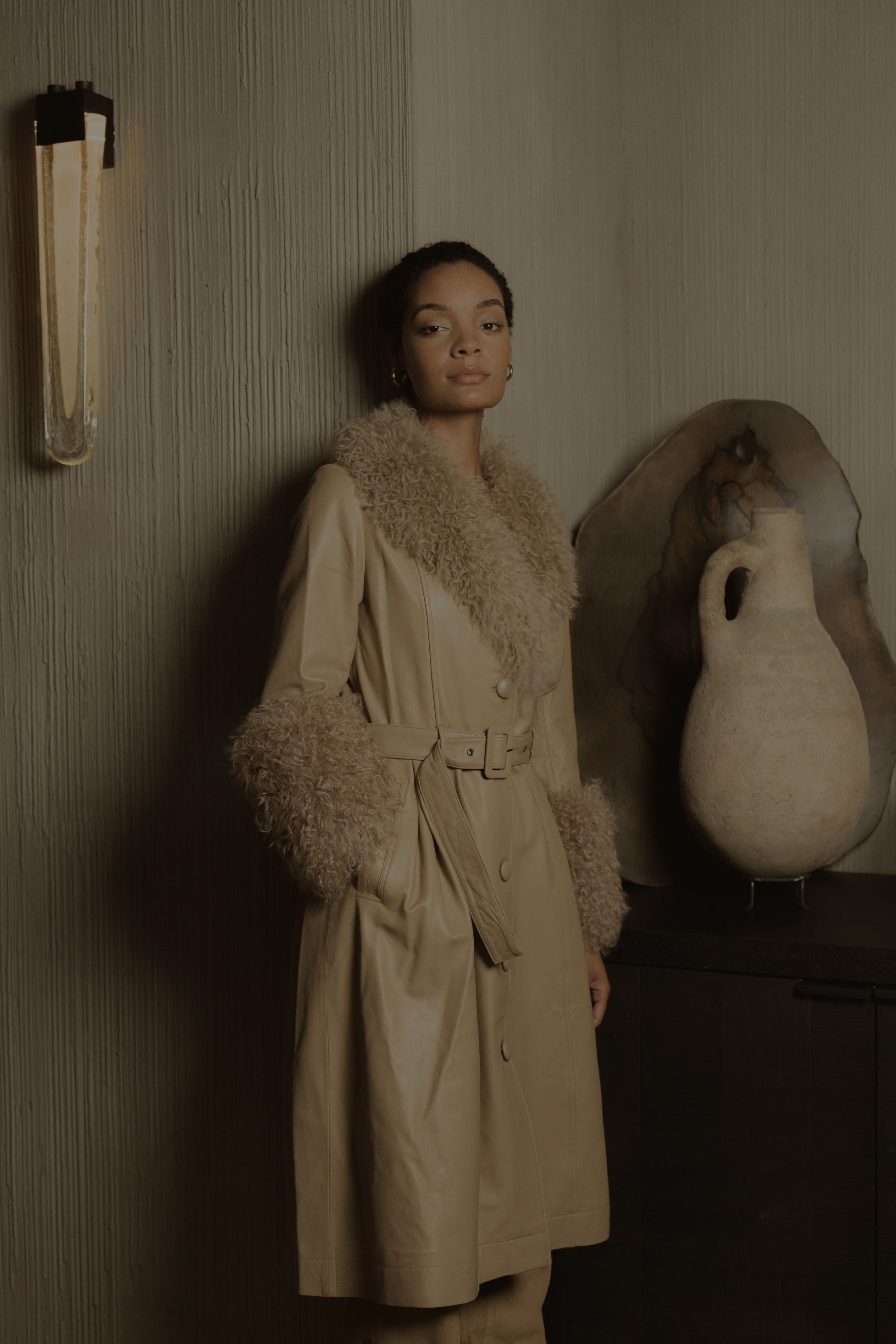 Foxy Sherling Coat in Beige