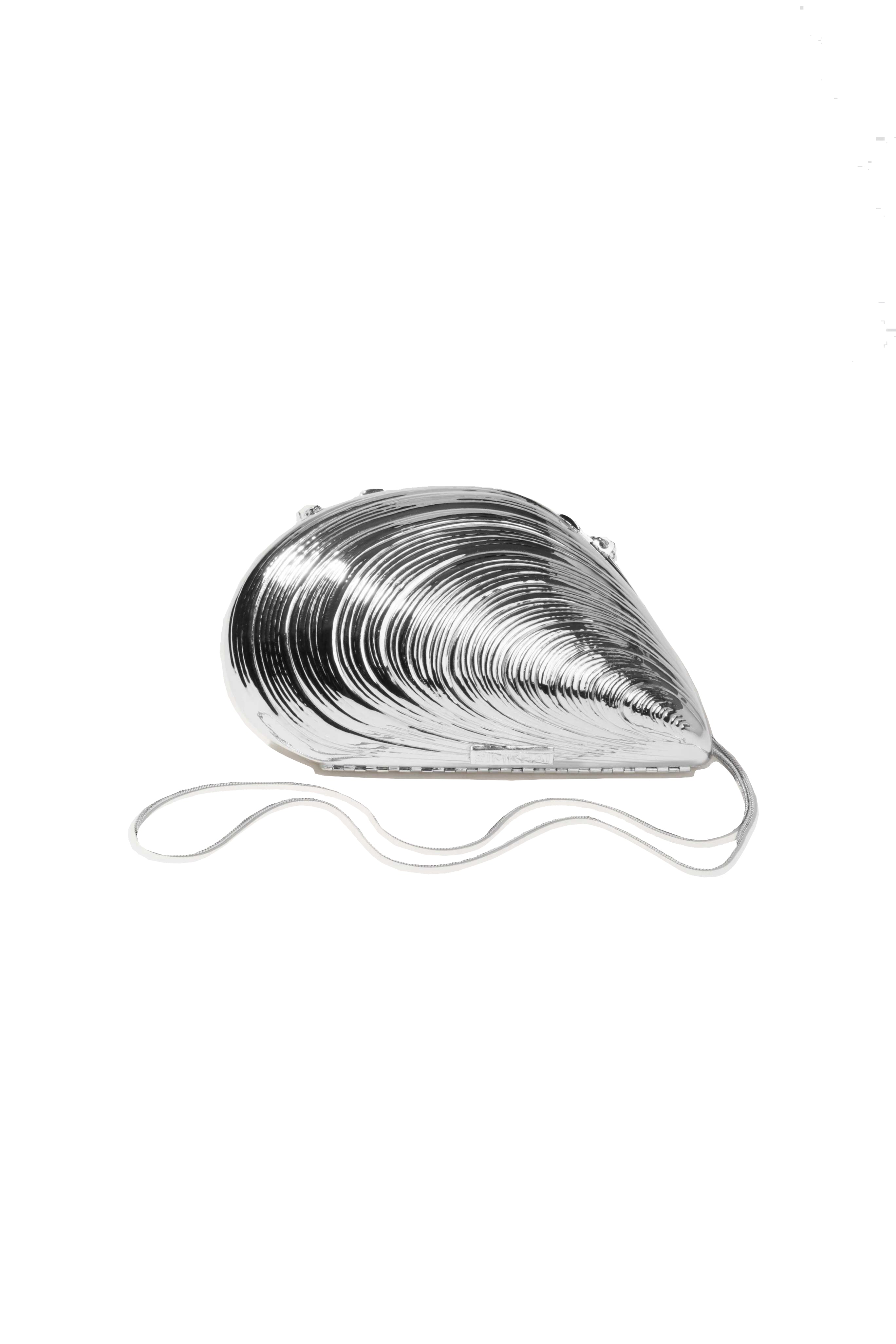 SIMKHAI Bridget Metal Oyster Shell Clutch in Silver
