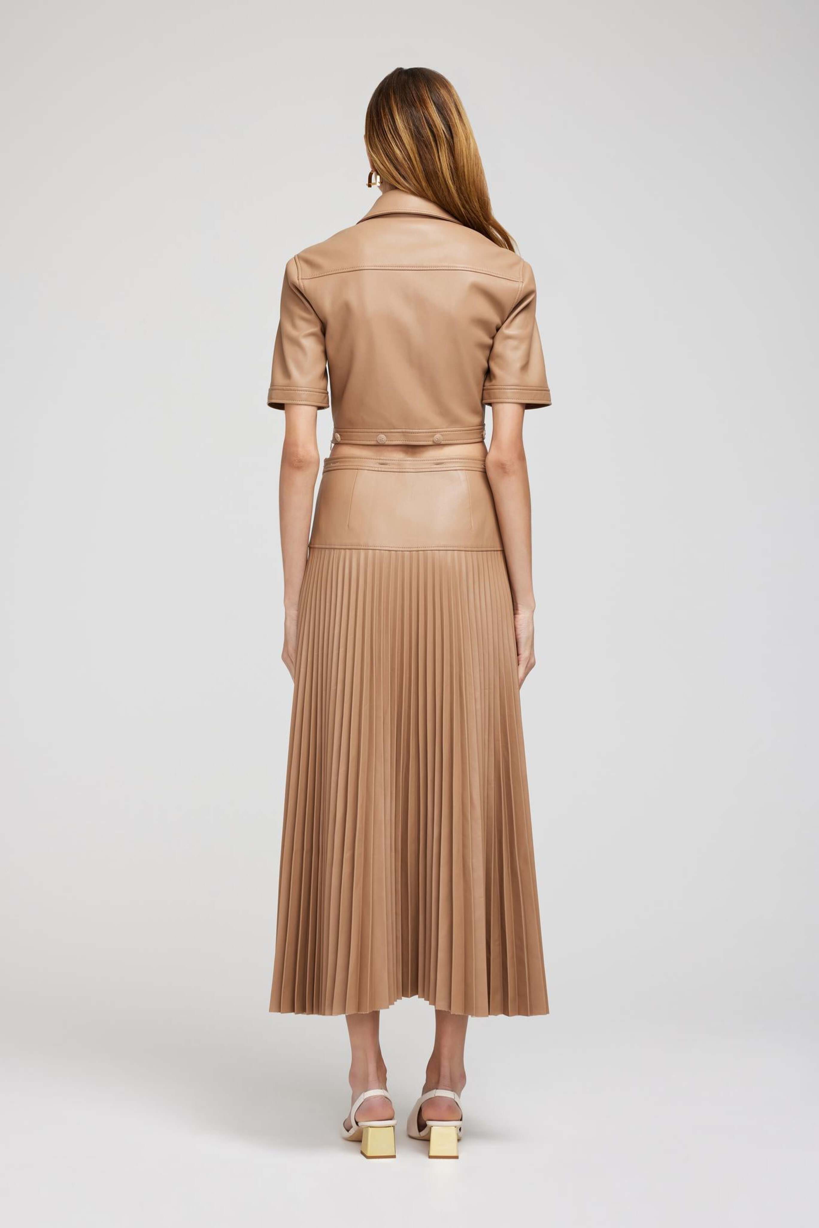 Maritza Pleated Combo Midi Shirt Dress