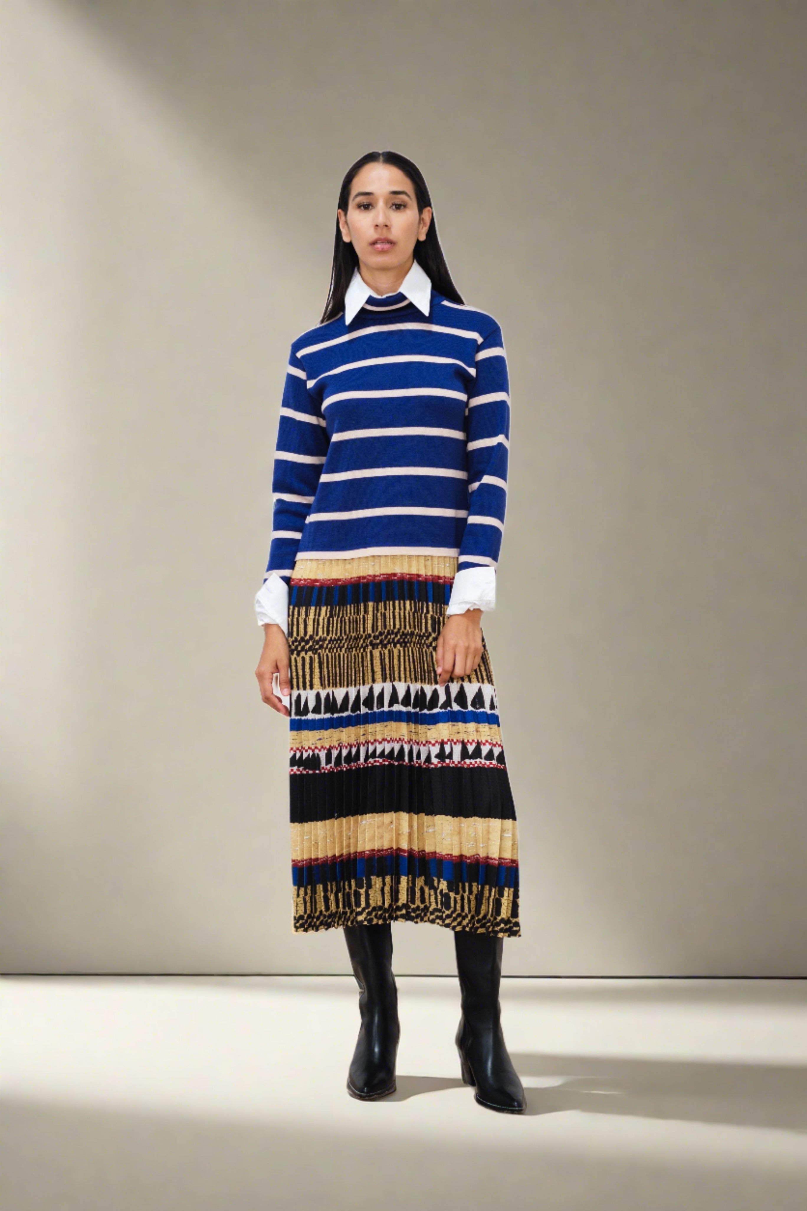Sweater Dress with Pleated Skirt