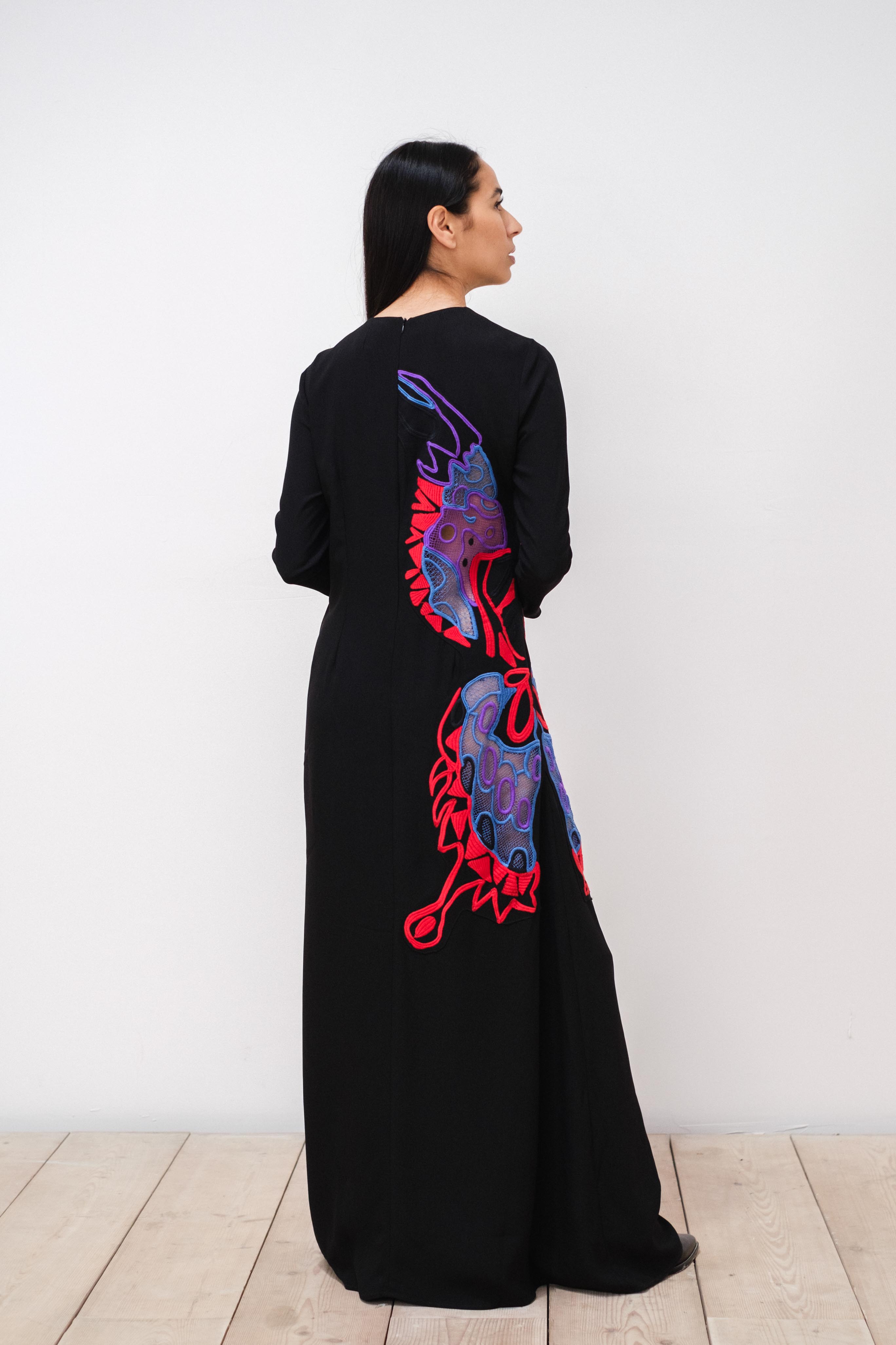 Long Dress with Embroidered Butterfly