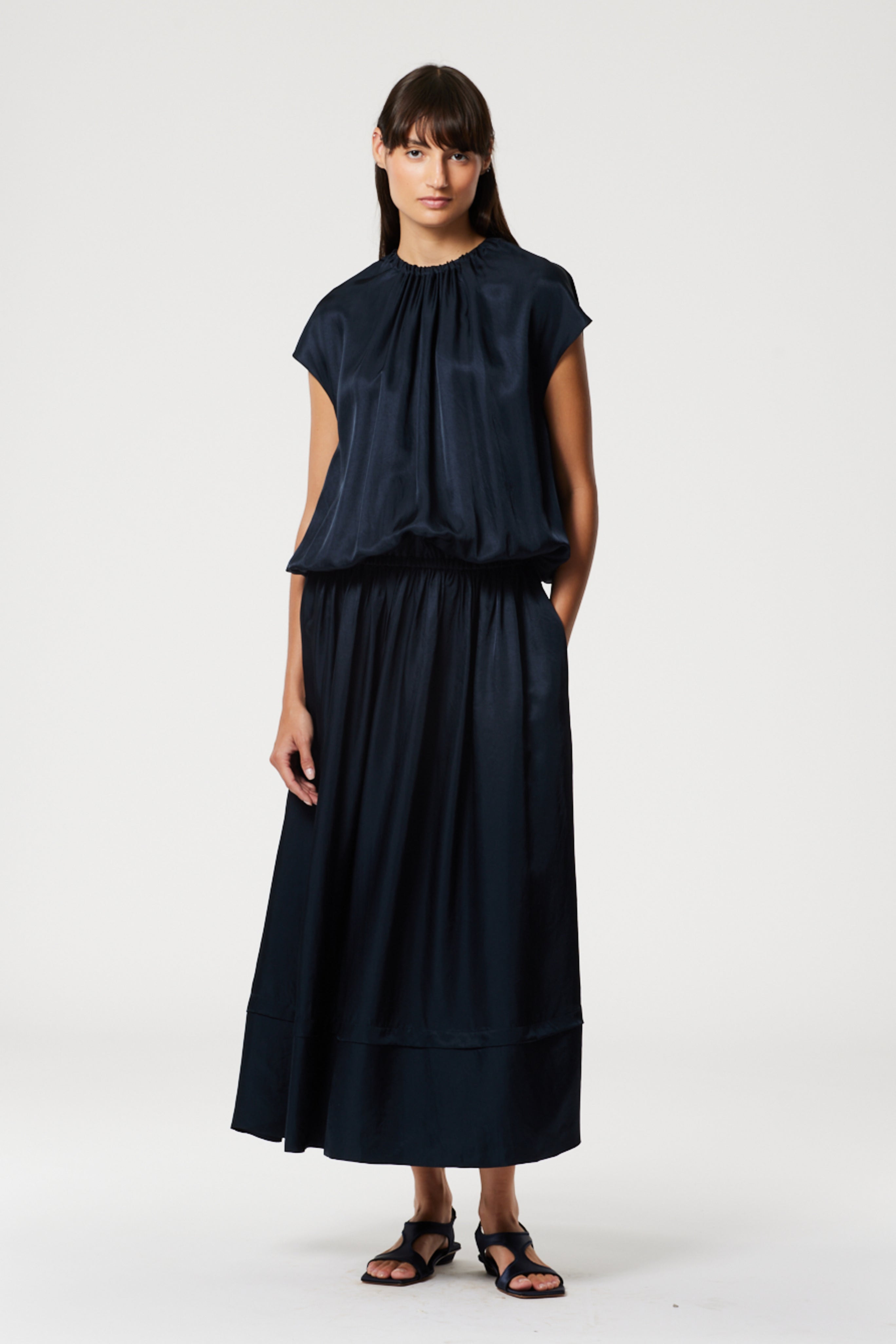 TIBI Shirred Circular Maxi Dress