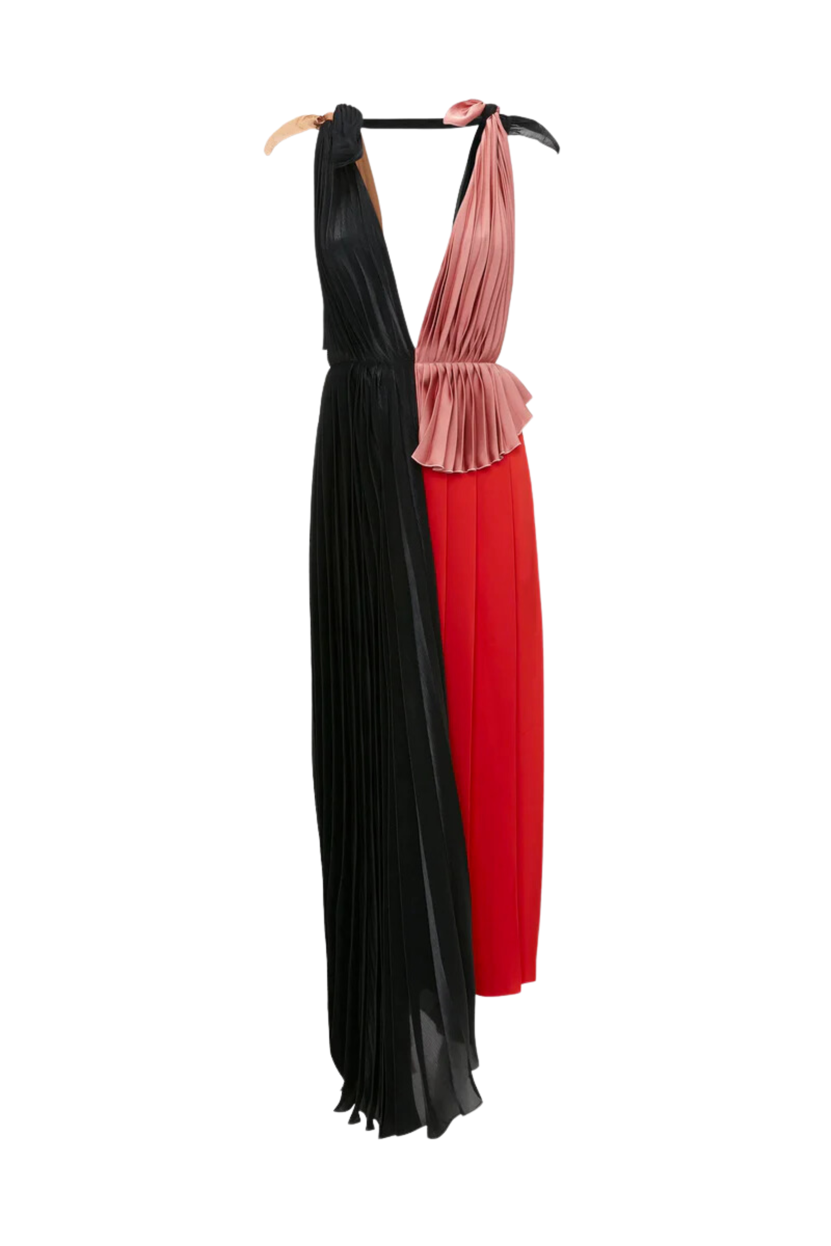 Asymmetric Pleated V-Neck Dress in Black