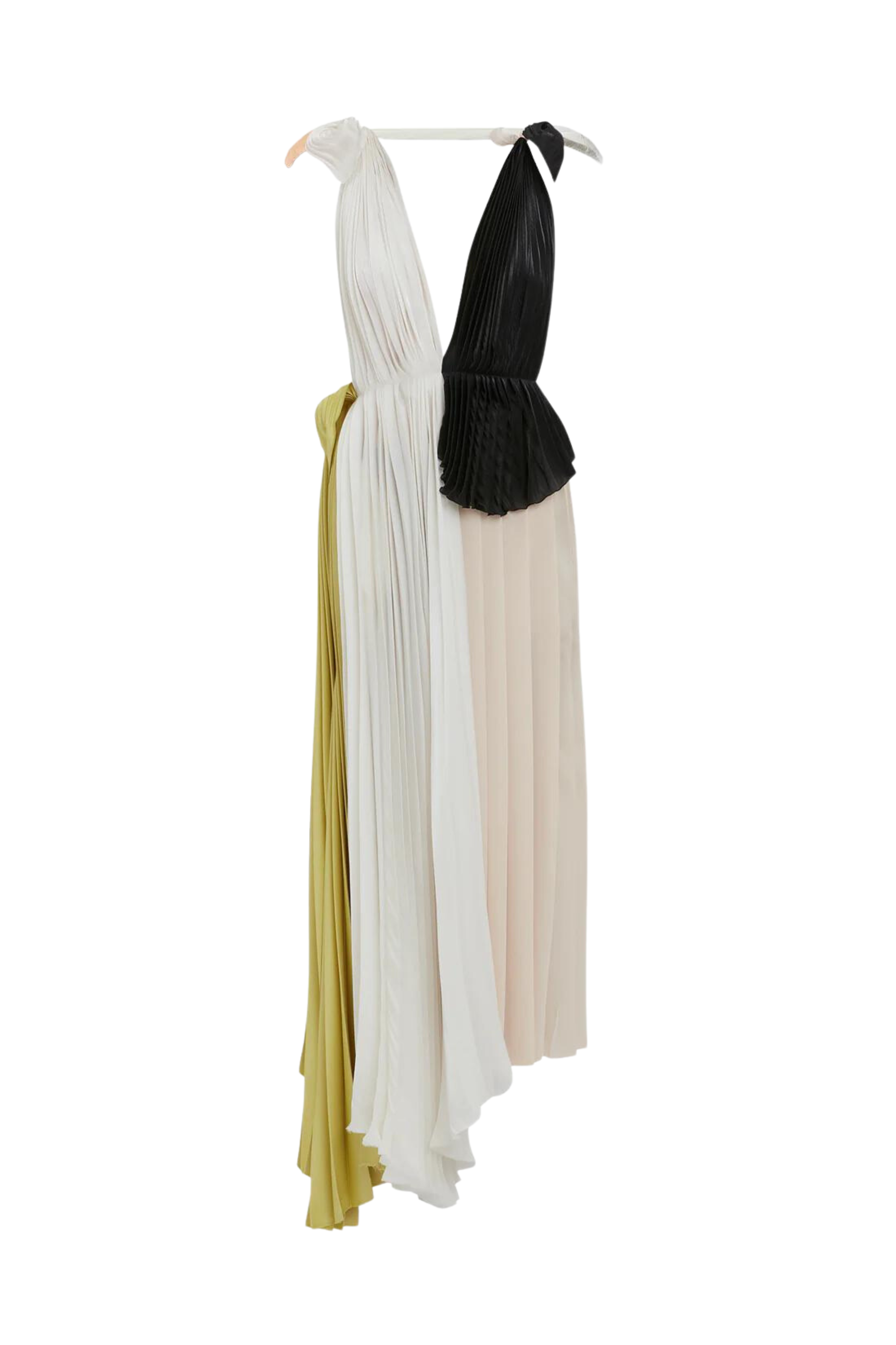 Asymmetric Pleated V-Neck Dress in Ivory