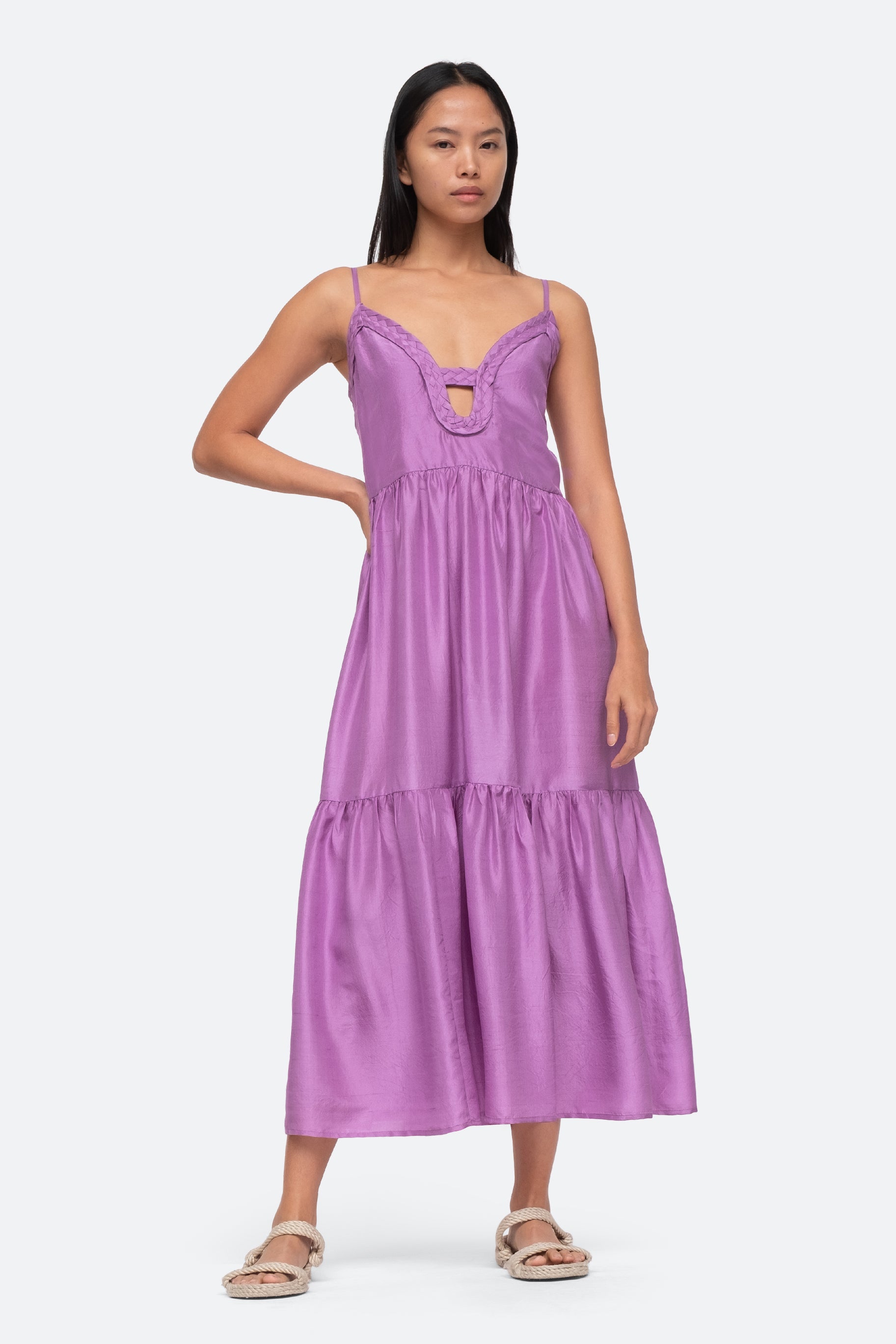SEA Kyle Solid Silk Slip Dress in Lavender