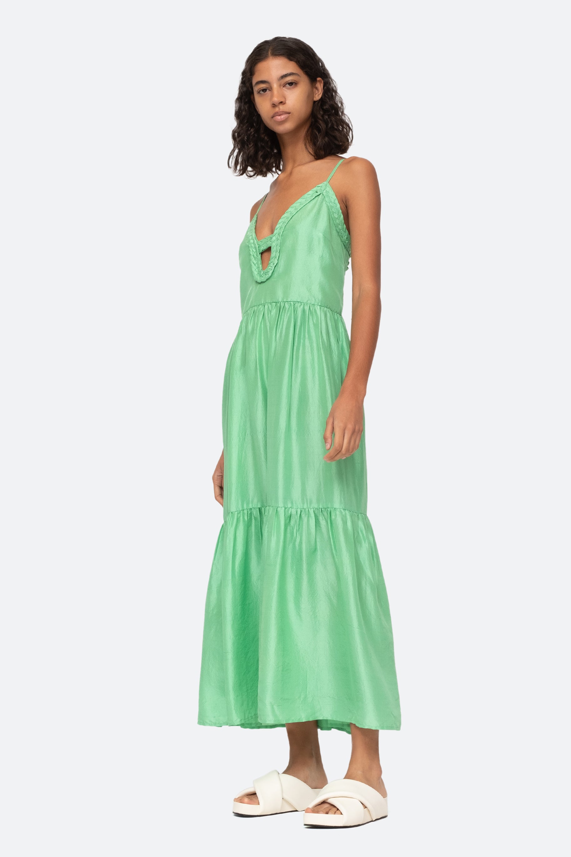 Kyle Solid Silk Slip Dress in Lime