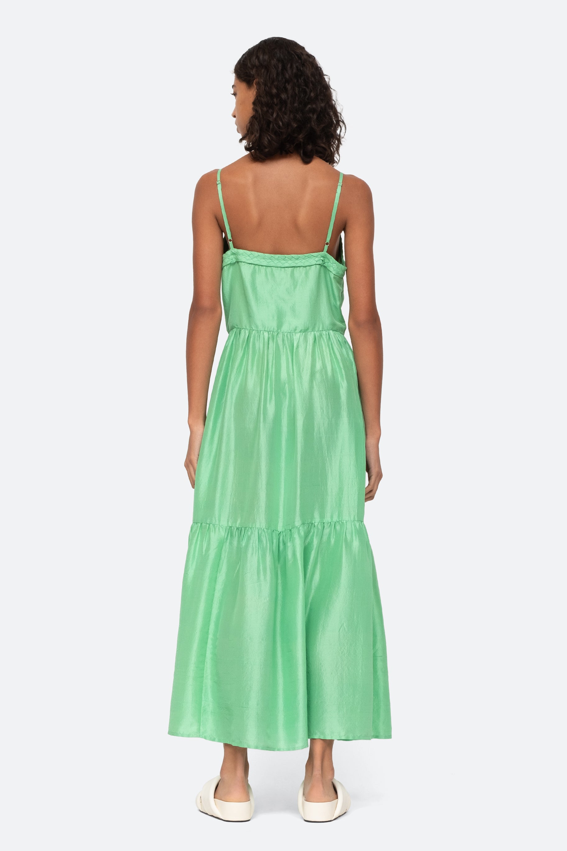 Kyle Solid Silk Slip Dress in Lime