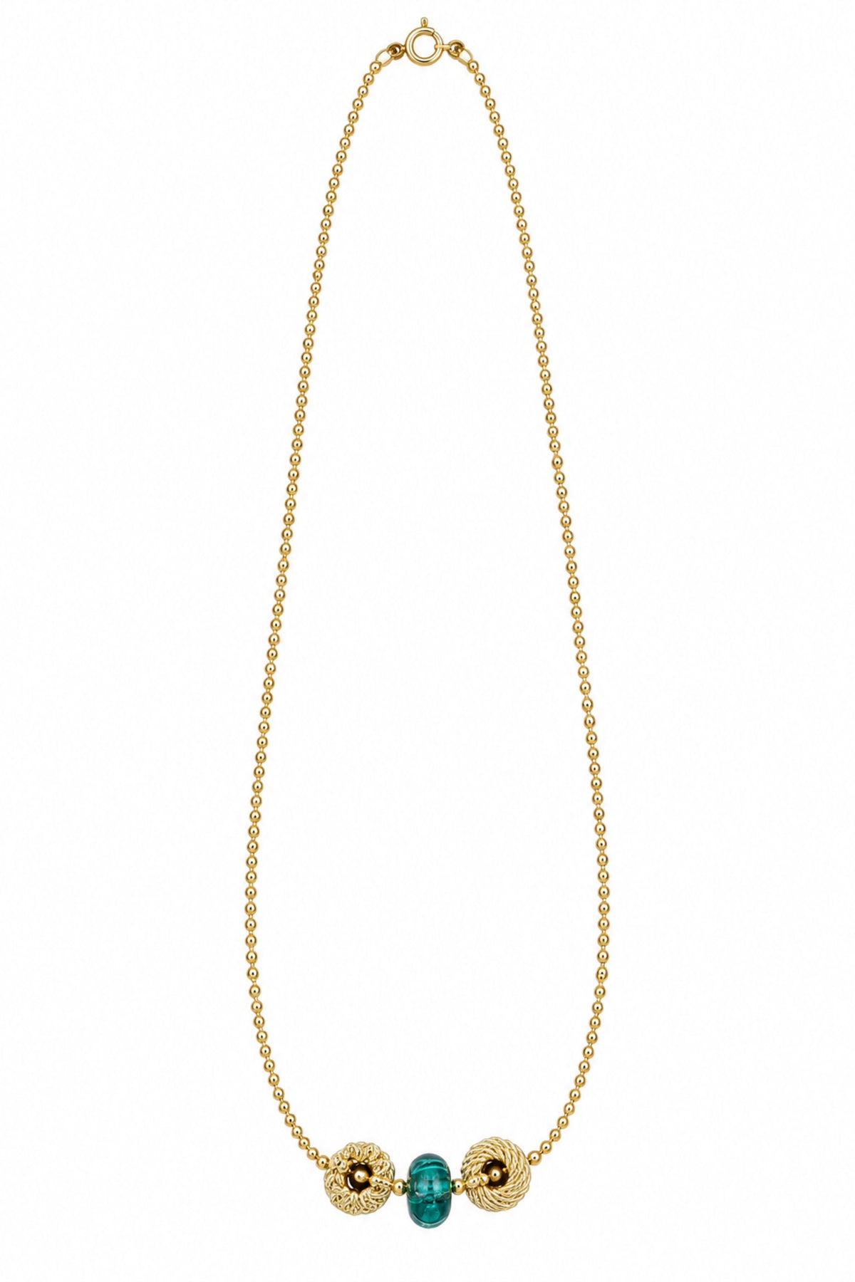 Malachite and Gold Rondelle Trio + 1.5mm Bead Chain - 18"