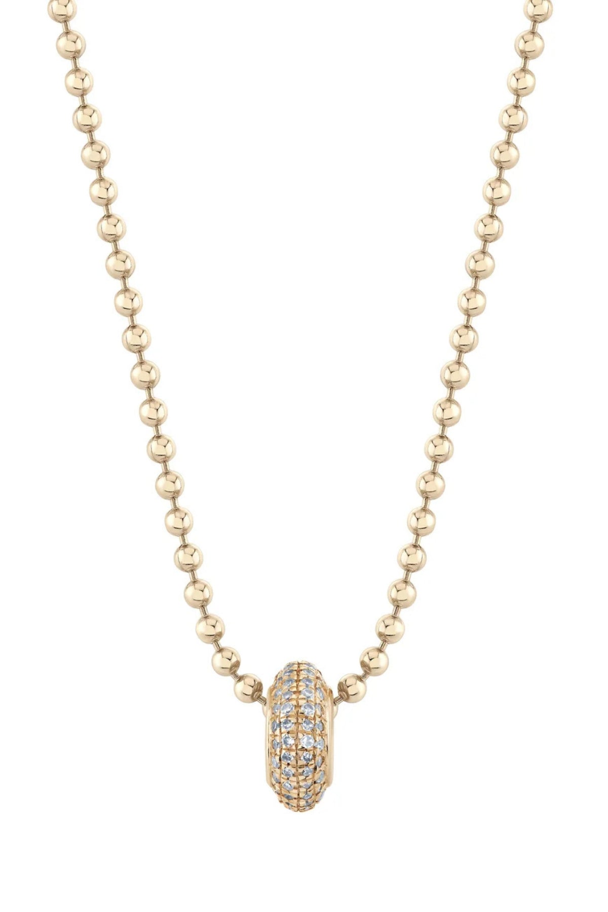 Pave Diamond and Gold Rondelle Bead + 1.5mm Bead Chain - 18"