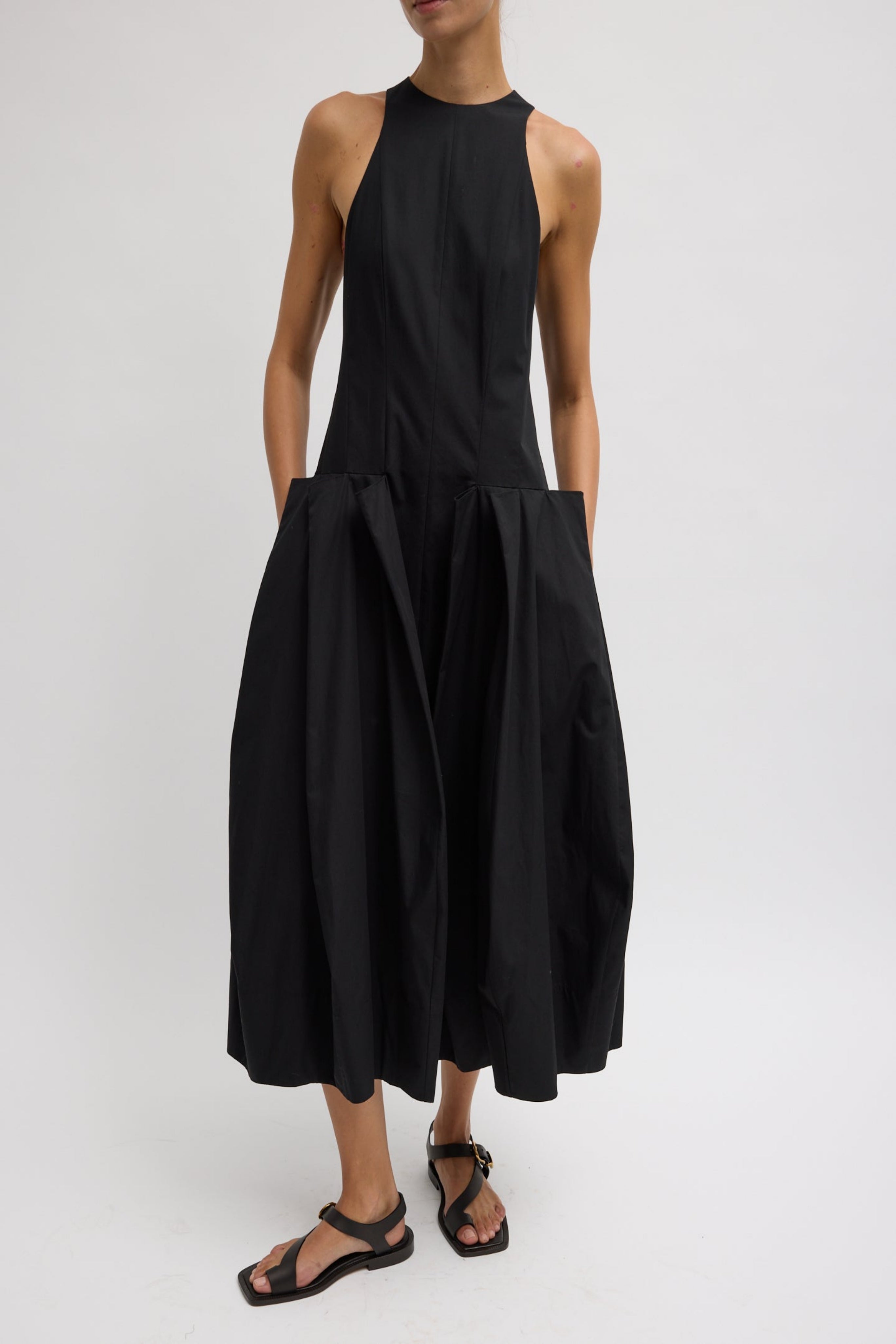 COMPACT ECO POPLIN PINCHED PLEAT DRESS