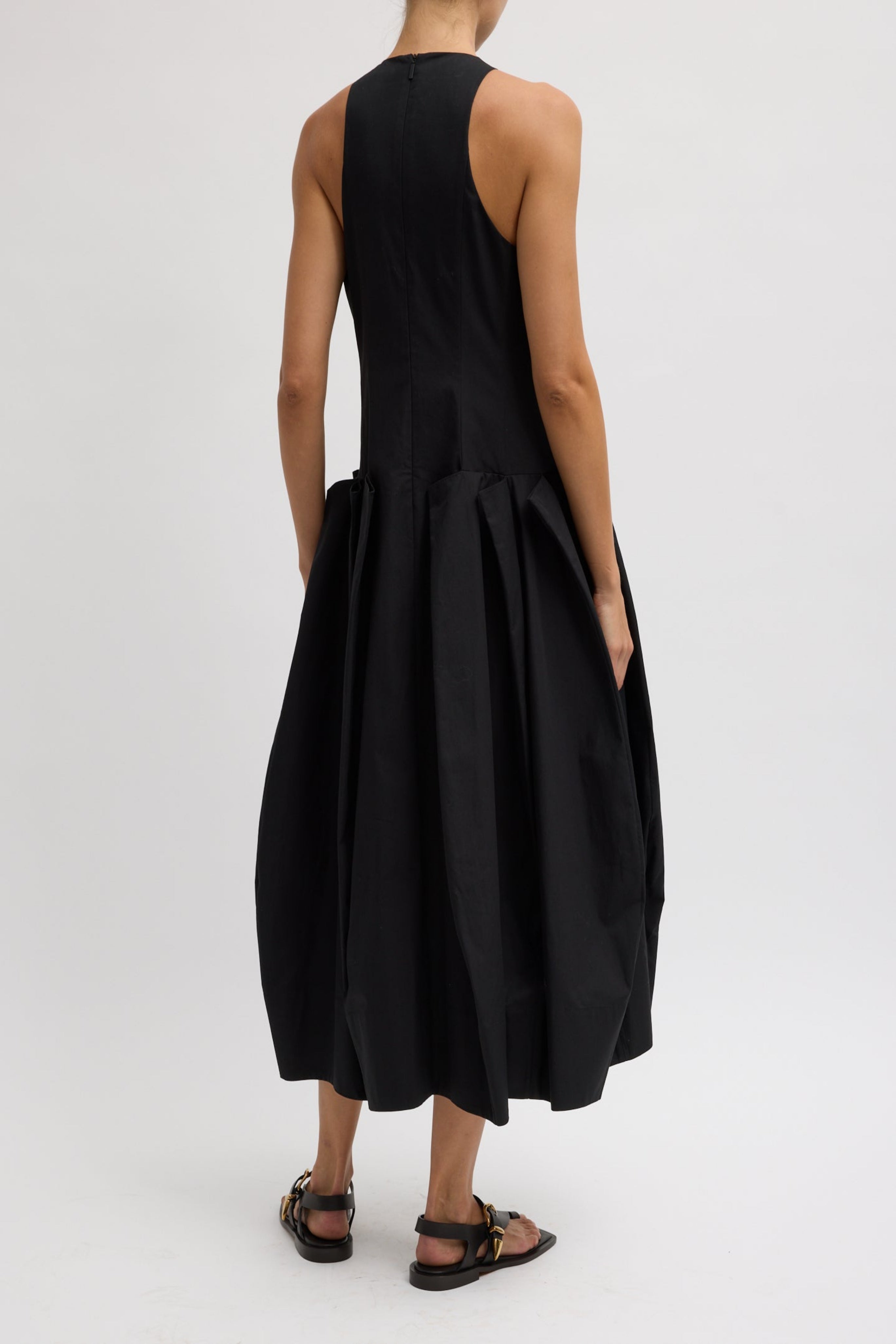 COMPACT ECO POPLIN PINCHED PLEAT DRESS