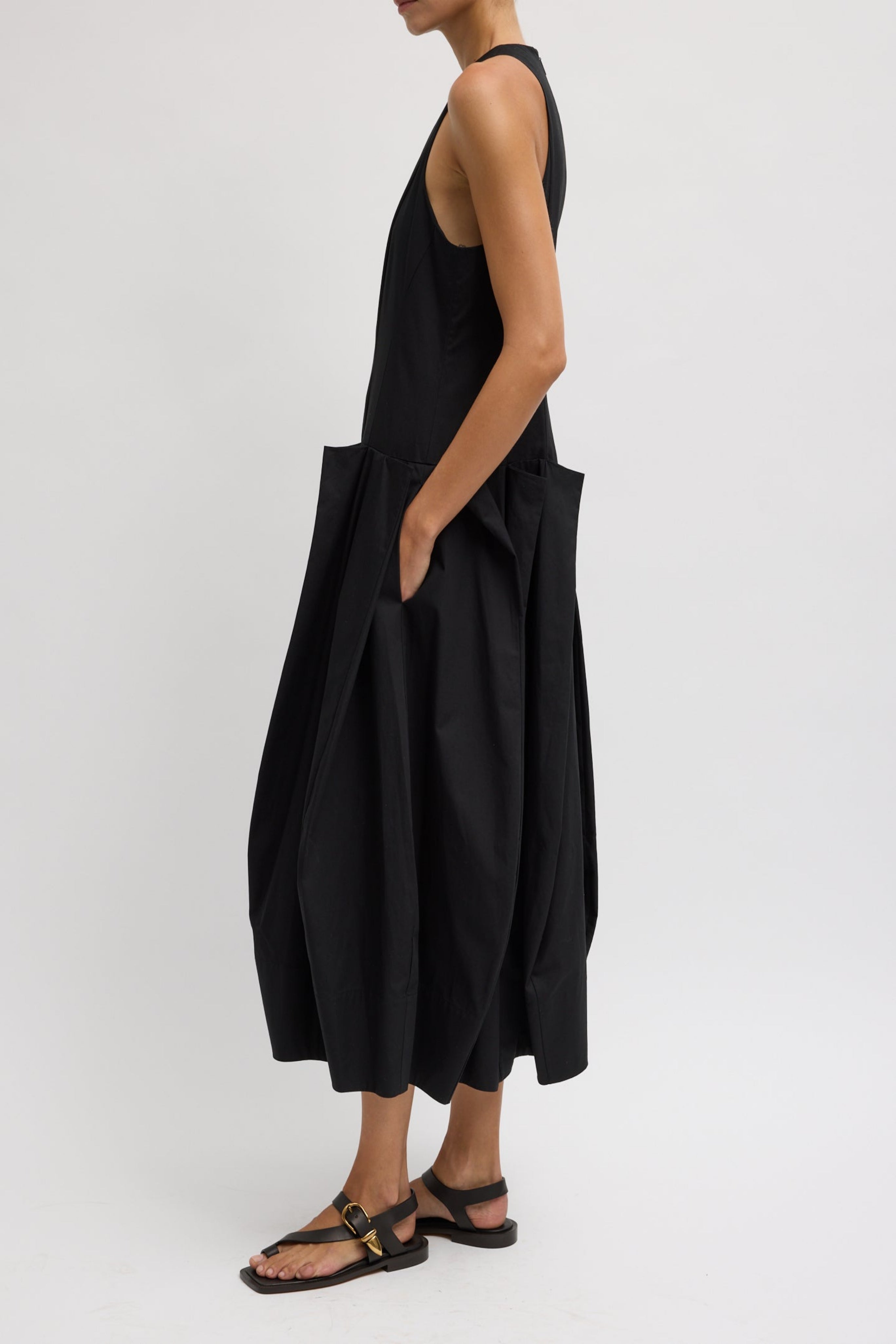 COMPACT ECO POPLIN PINCHED PLEAT DRESS
