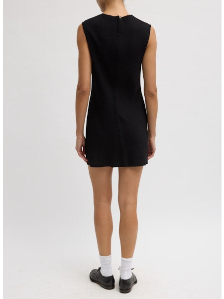 Viscose Plisse Sleeveless Bias Short Tunic Dress In Black