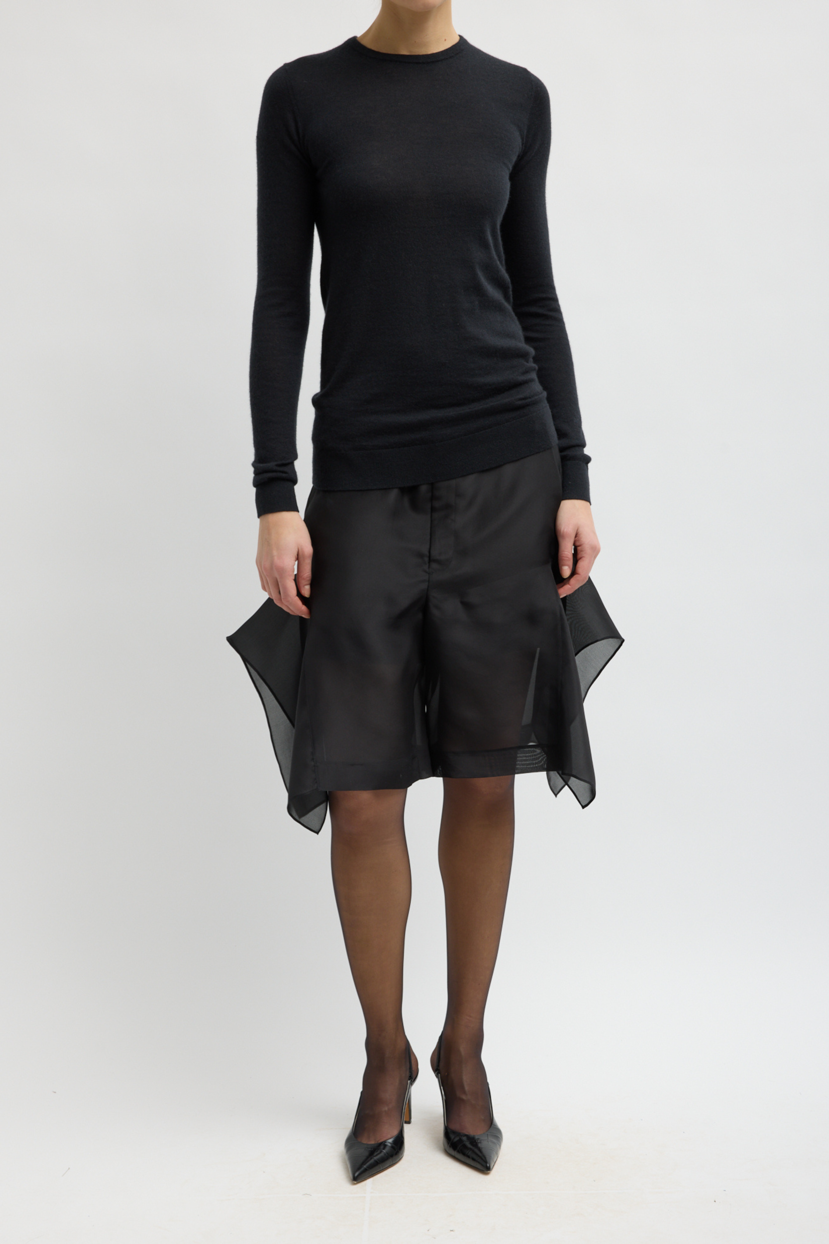 Tissue Cashmere Crewneck Pullover - Black