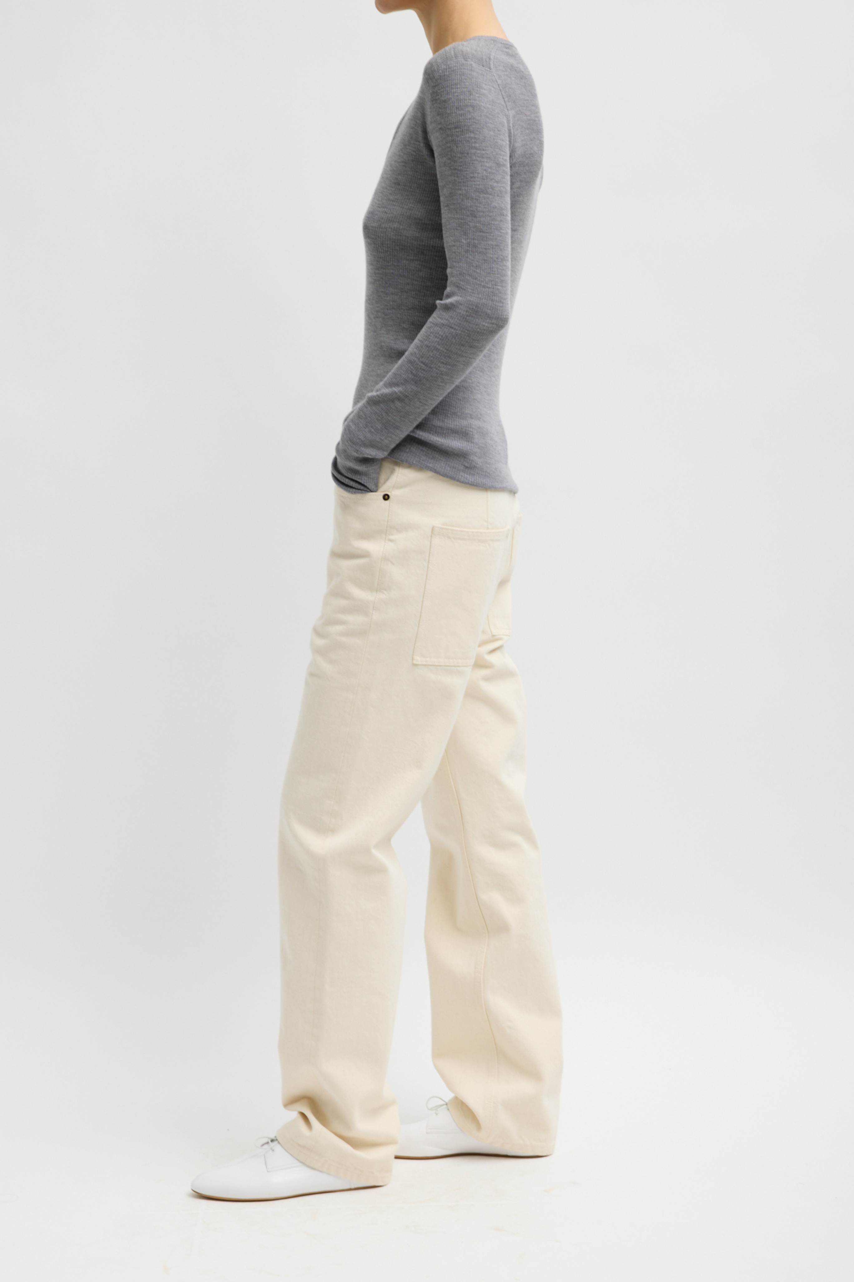 Feather Weight Ribbed Sweater Vneck Pullover - Heather Grey