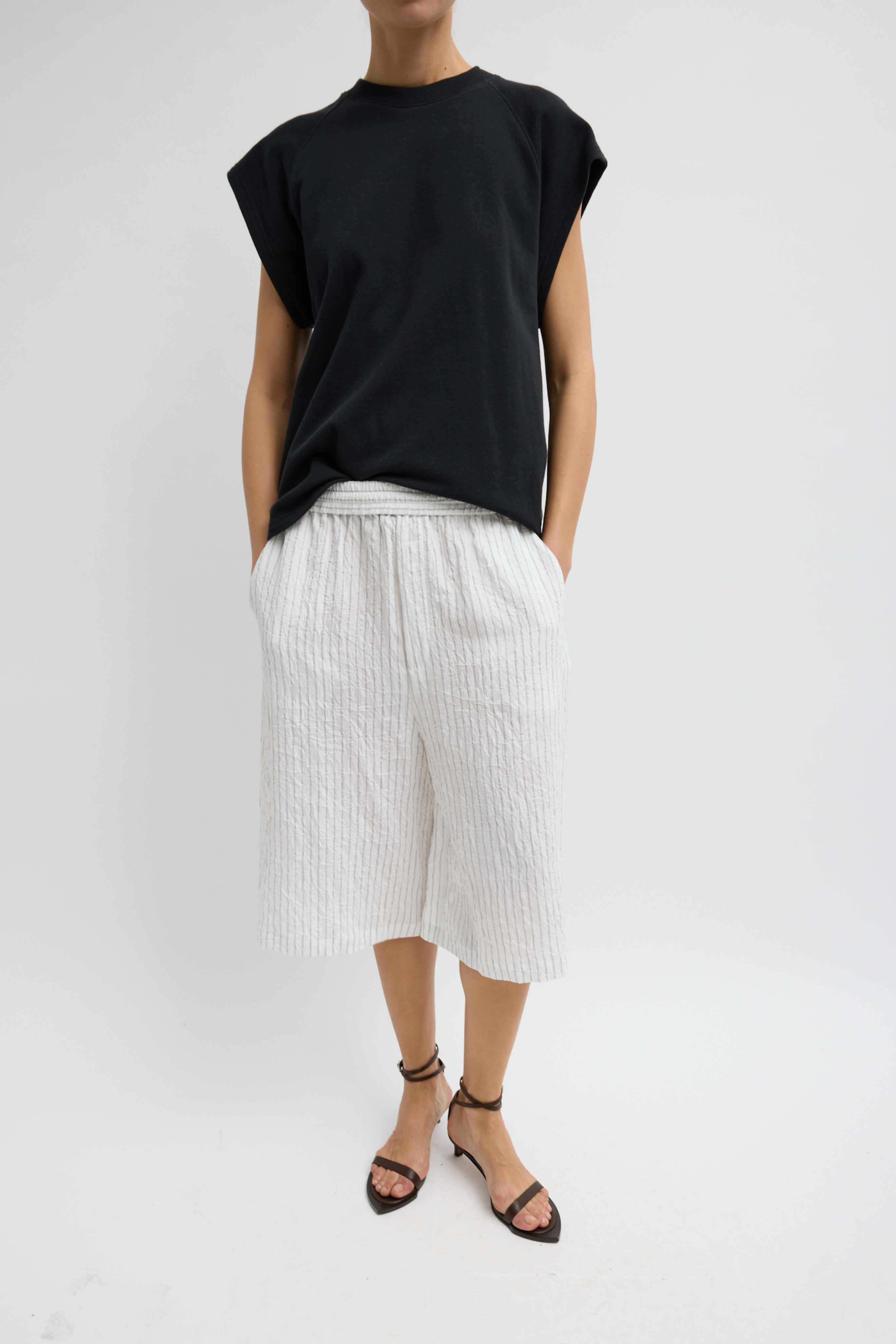 Light Weight Sweatshirting Sleeveless Easy Top - Black