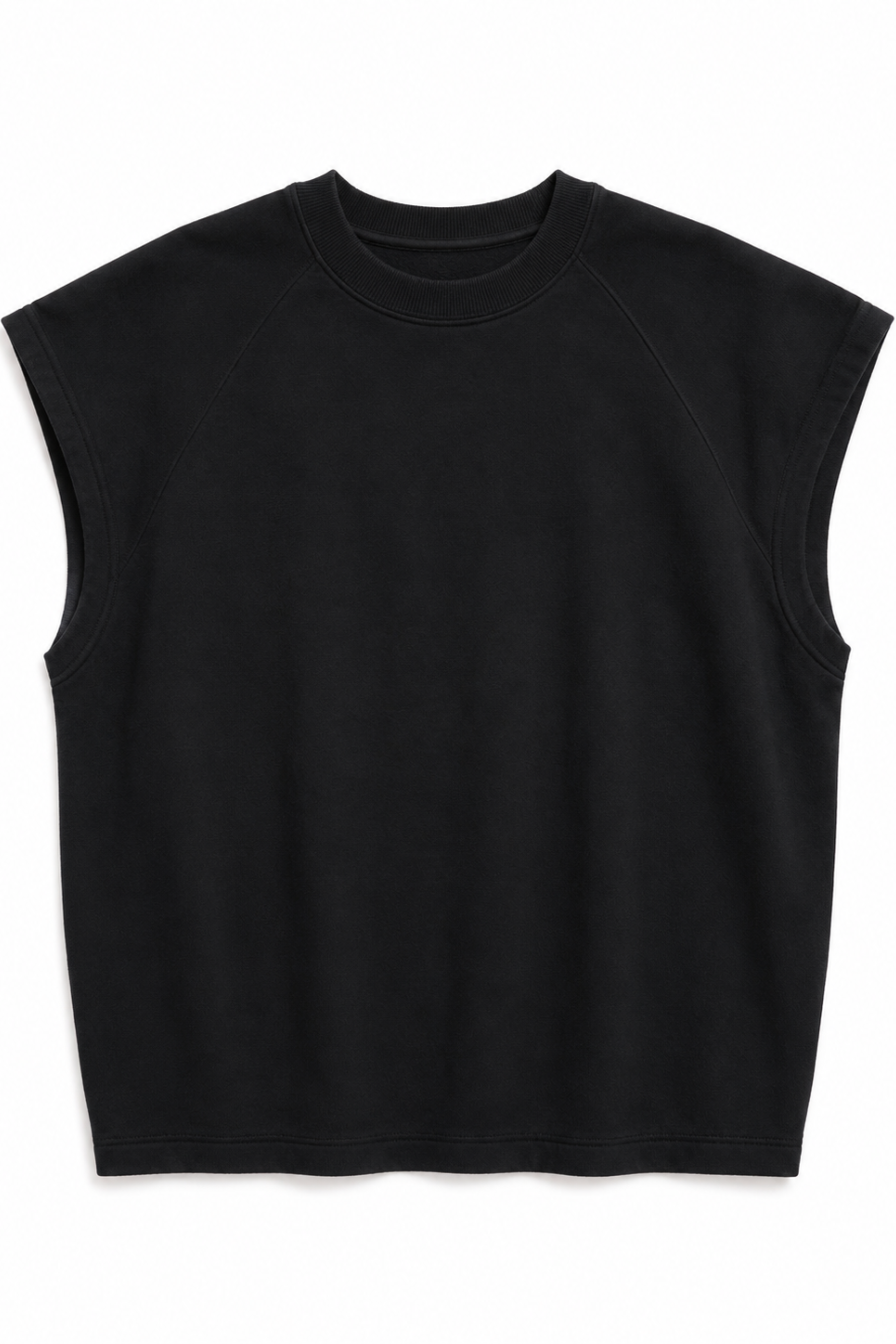Light Weight Sweatshirting Sleeveless Easy Top - Black