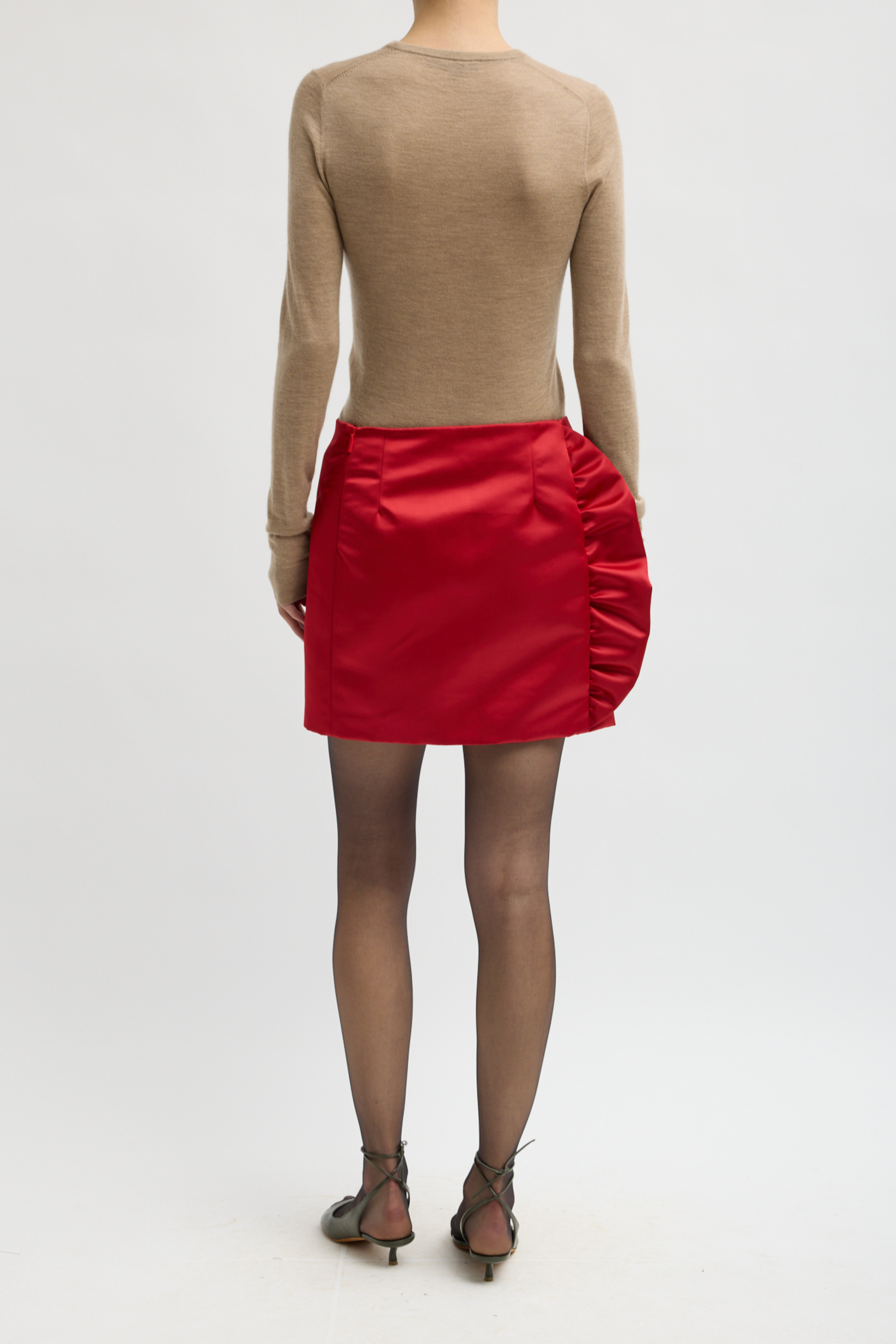 Tech Satin Side Ruffle Mini Skirt