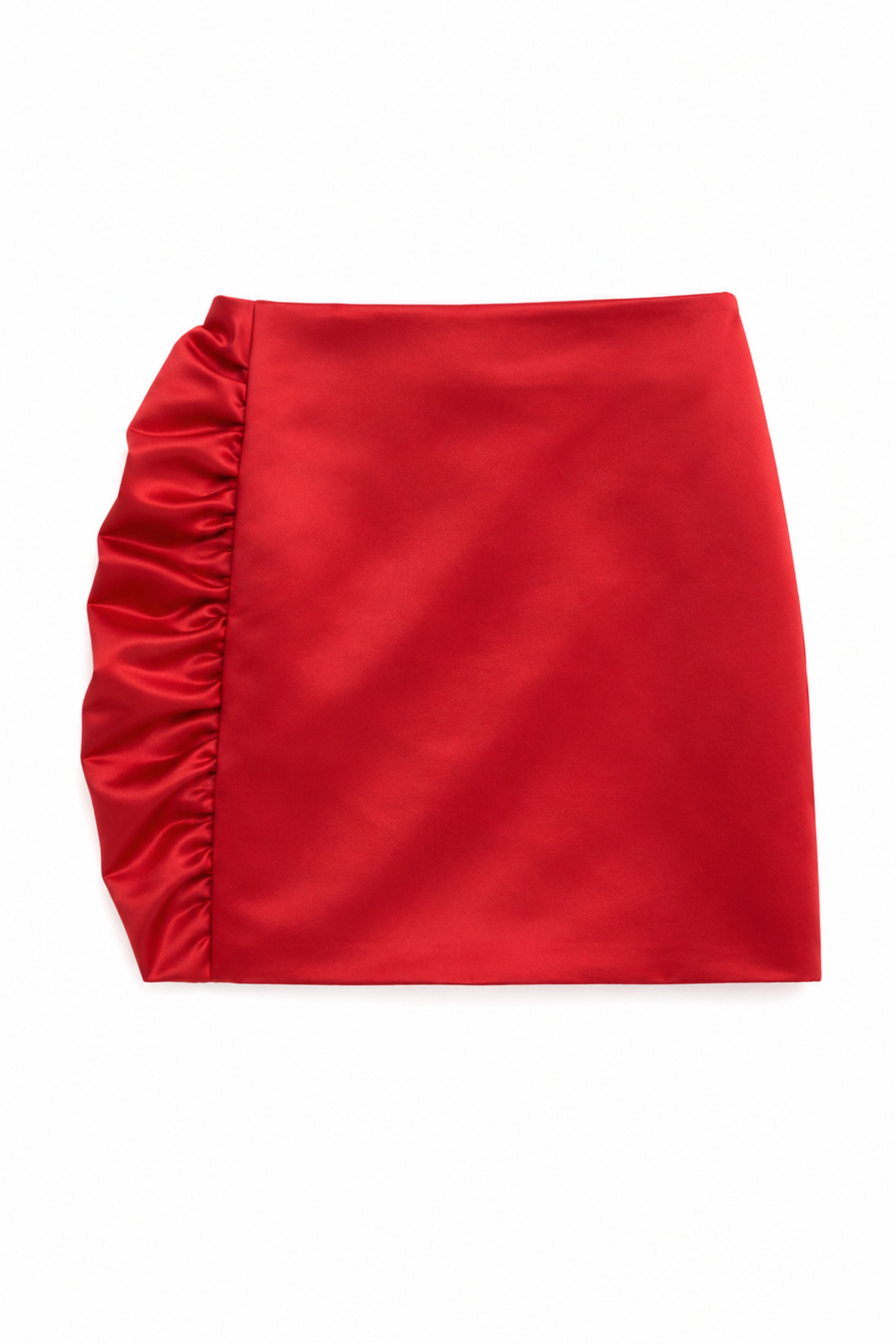Tech Satin Side Ruffle Mini Skirt