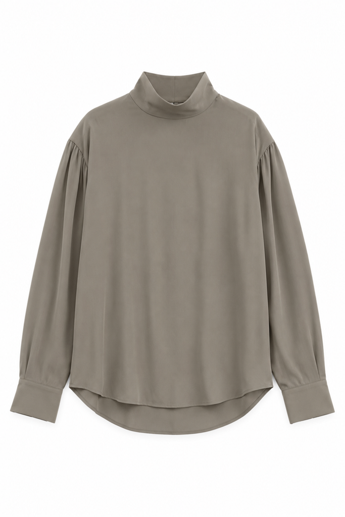 Feather Weight Eco Crepe Funnel Neck Shirt