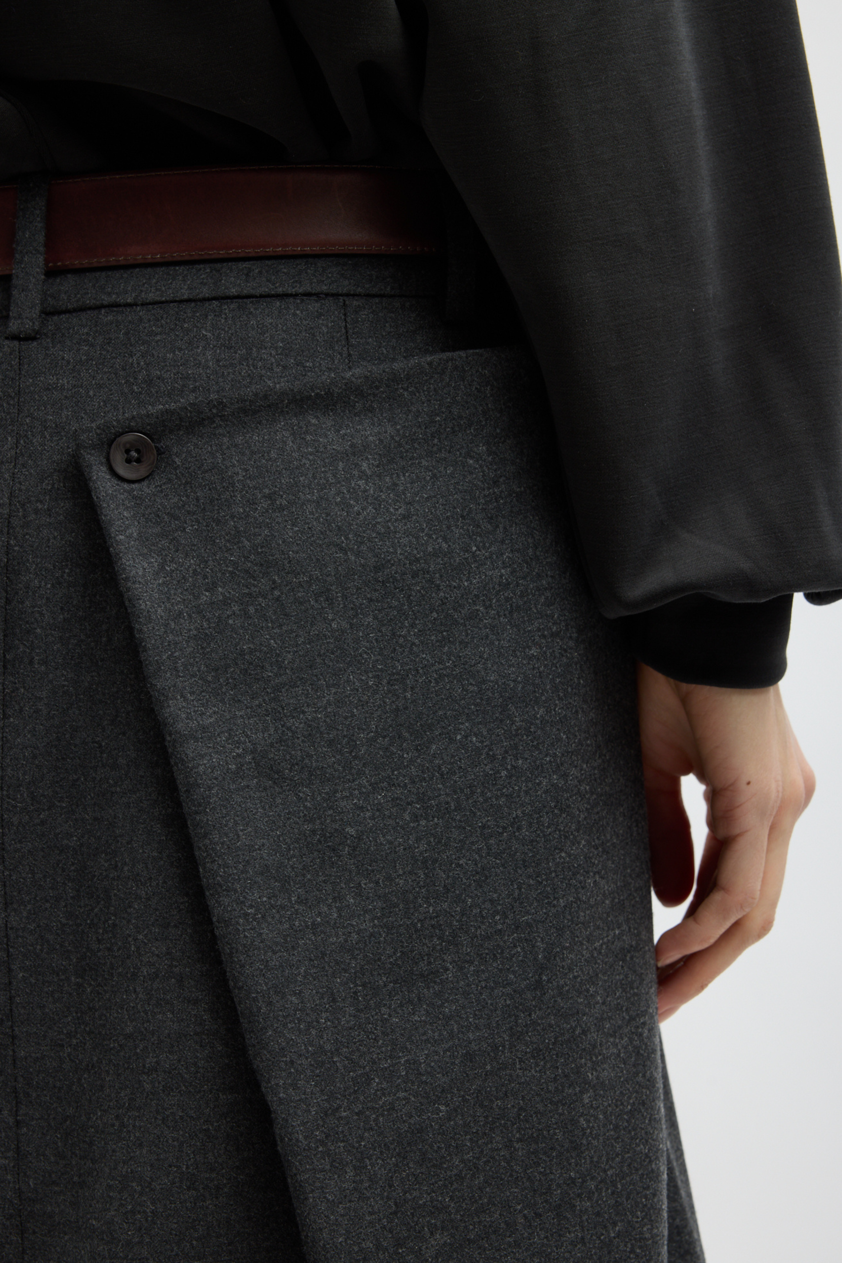 Cozy Flannel Midi Trouser Skirt With Side Drape