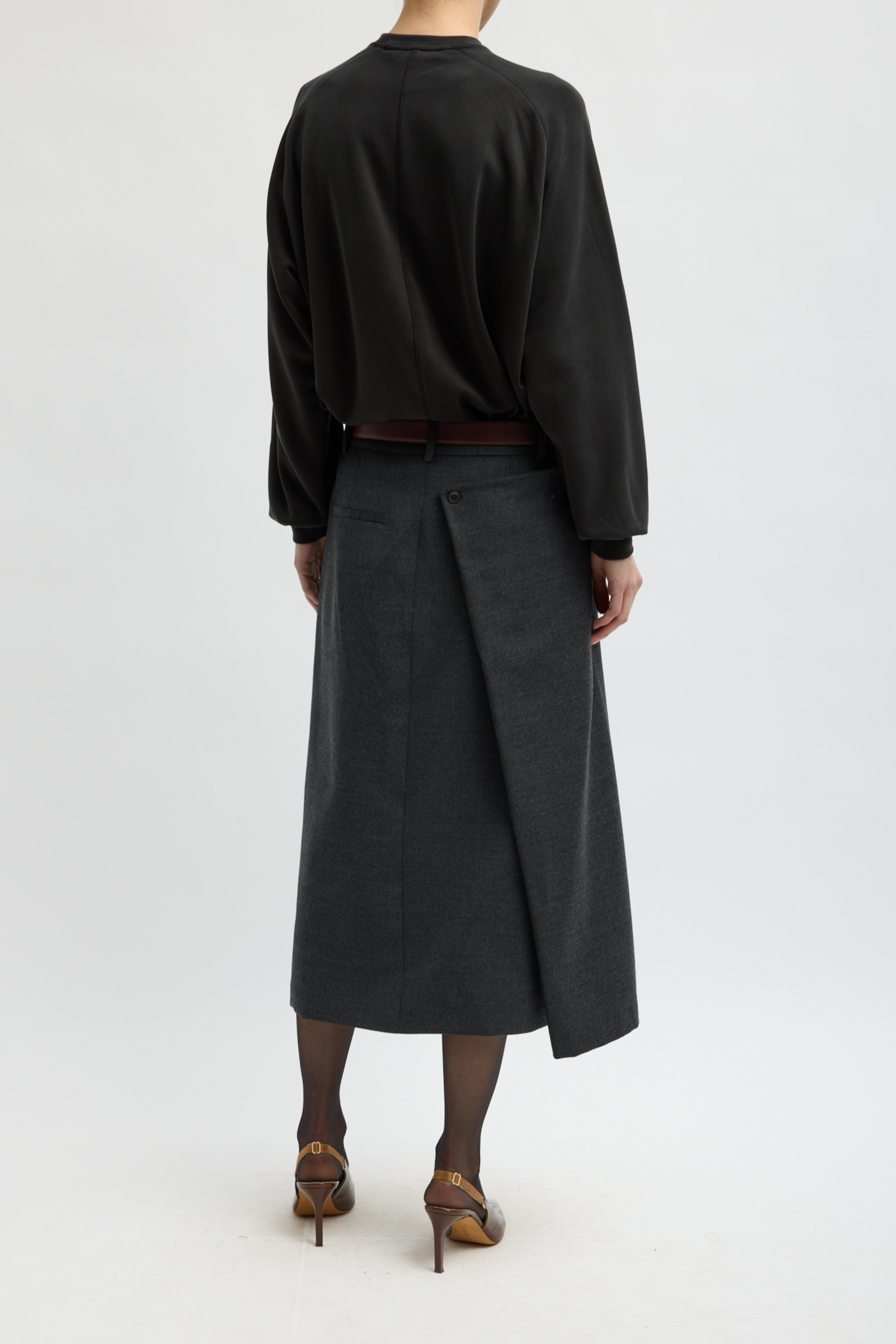 Cozy Flannel Midi Trouser Skirt With Side Drape
