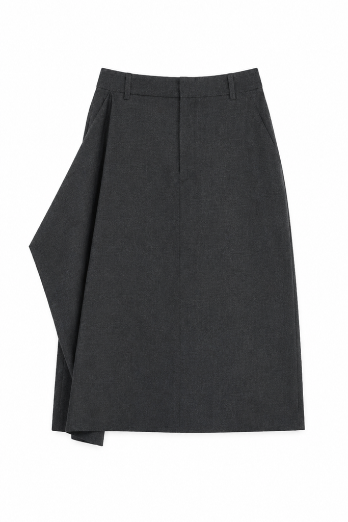 Cozy Flannel Midi Trouser Skirt With Side Drape