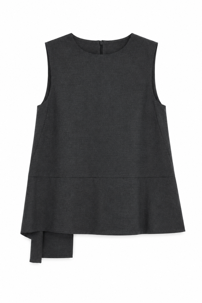 Cozy Flannel Asymmetrical Sleeveless Top - Heather Grey