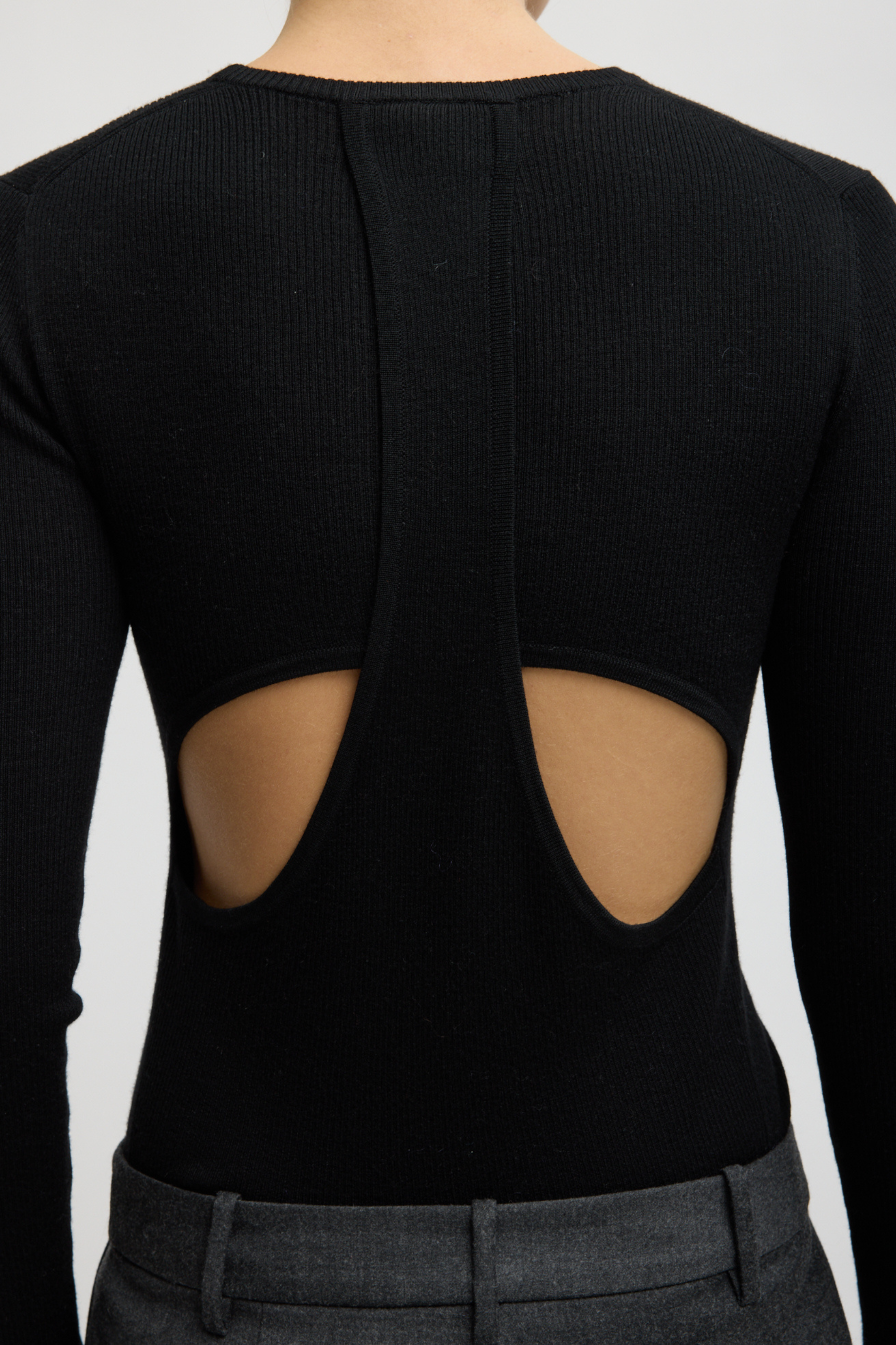 Feather Weight Ribbed Sweater Crewneck Pullover - Black