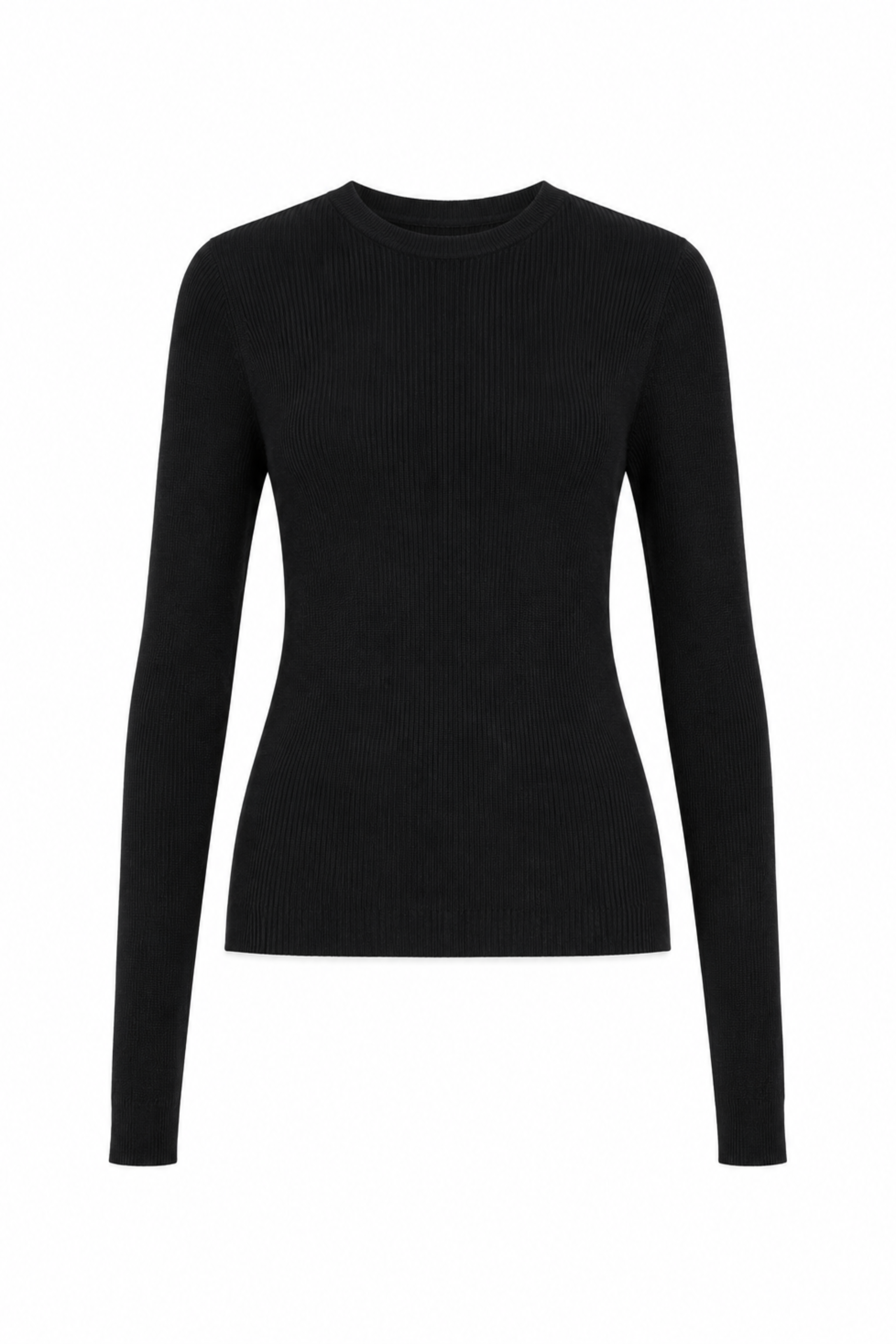 Feather Weight Ribbed Sweater Crewneck Pullover - Black