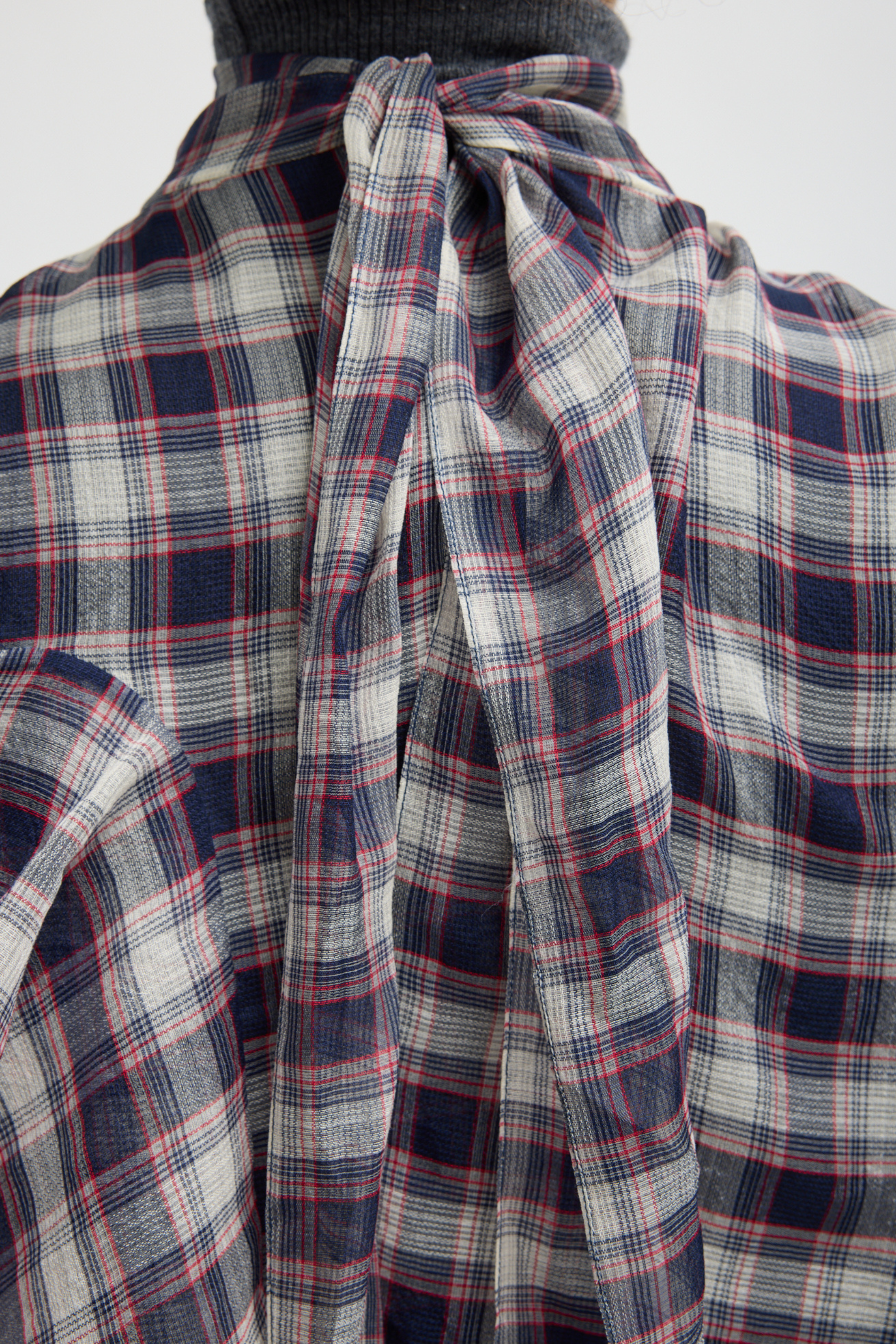Silk Cotton Plaid Cape Tie Top