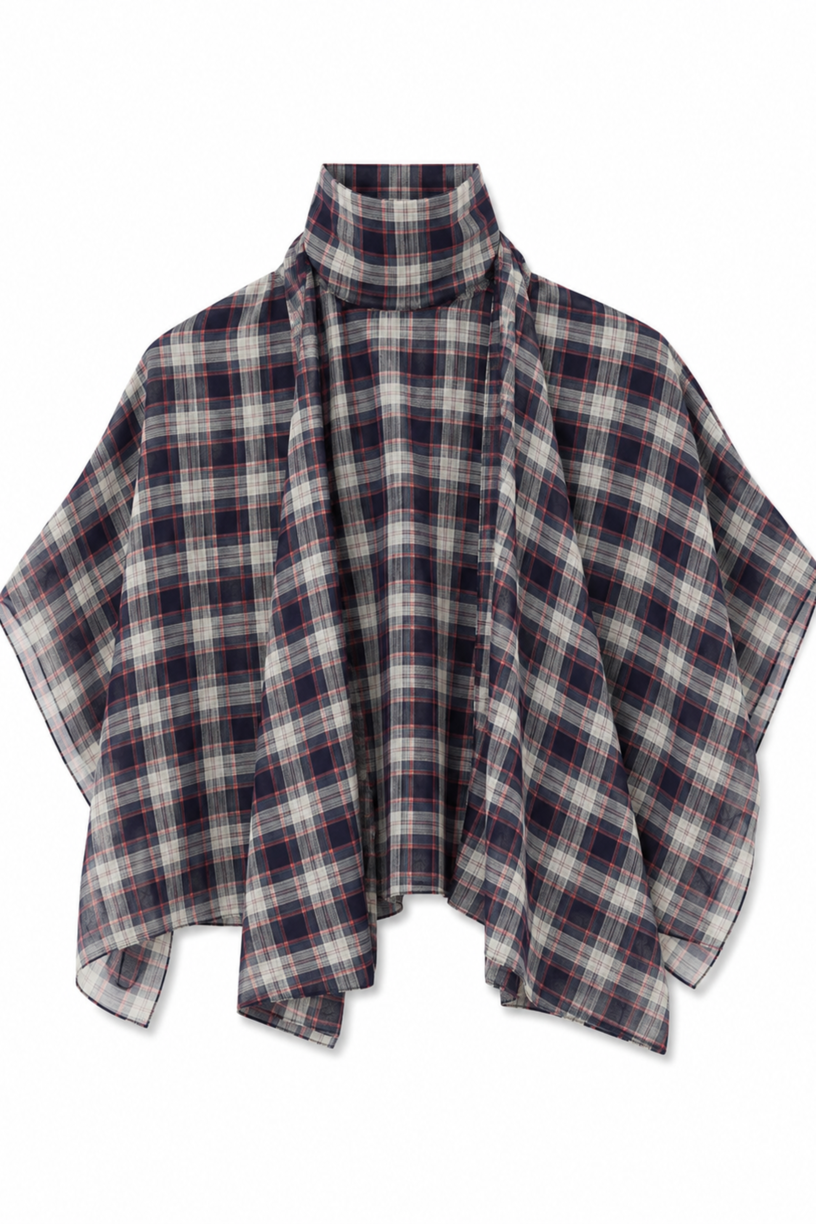Silk Cotton Plaid Cape Tie Top