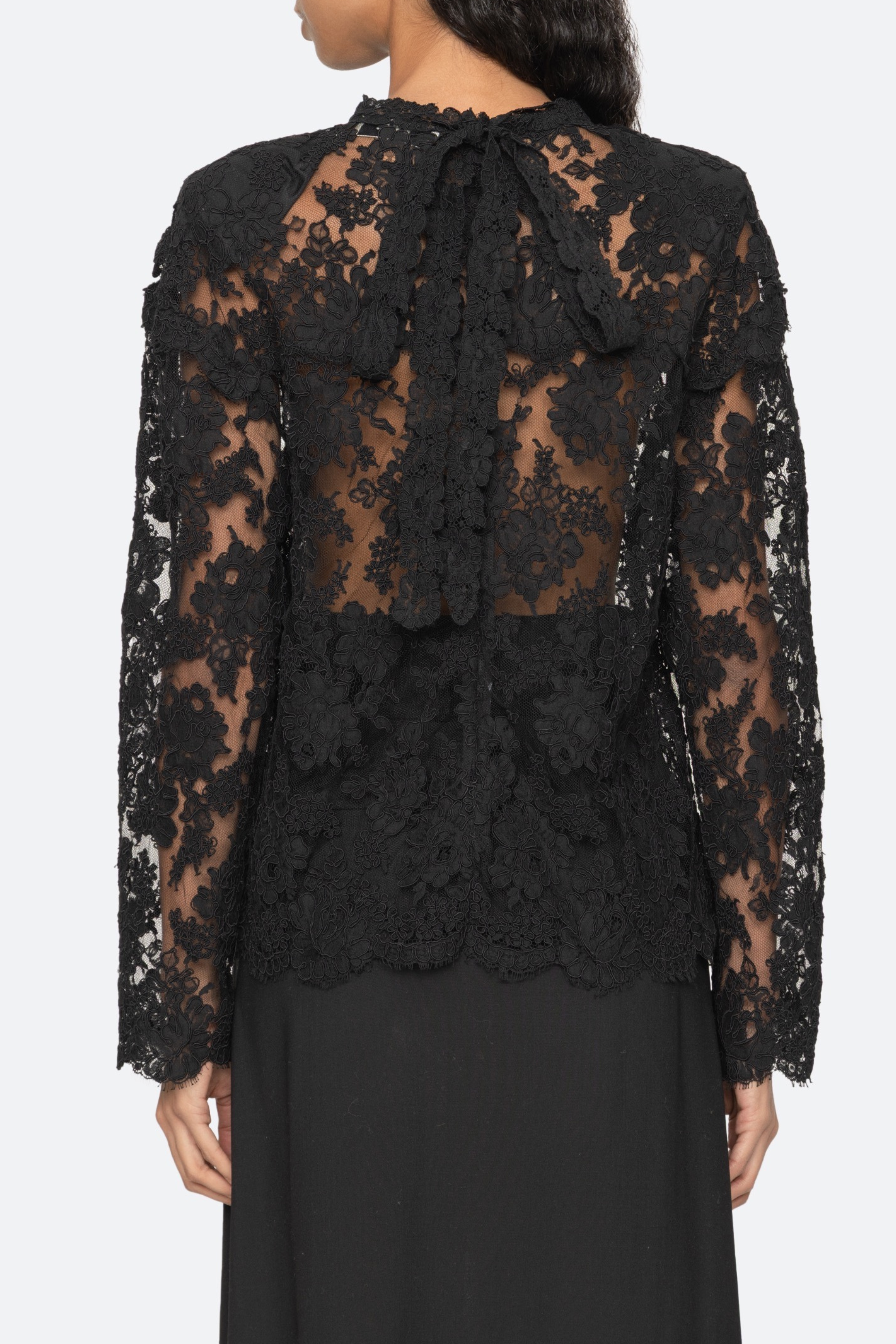 Kirra Lace Longsleeve Tie Neck Top
