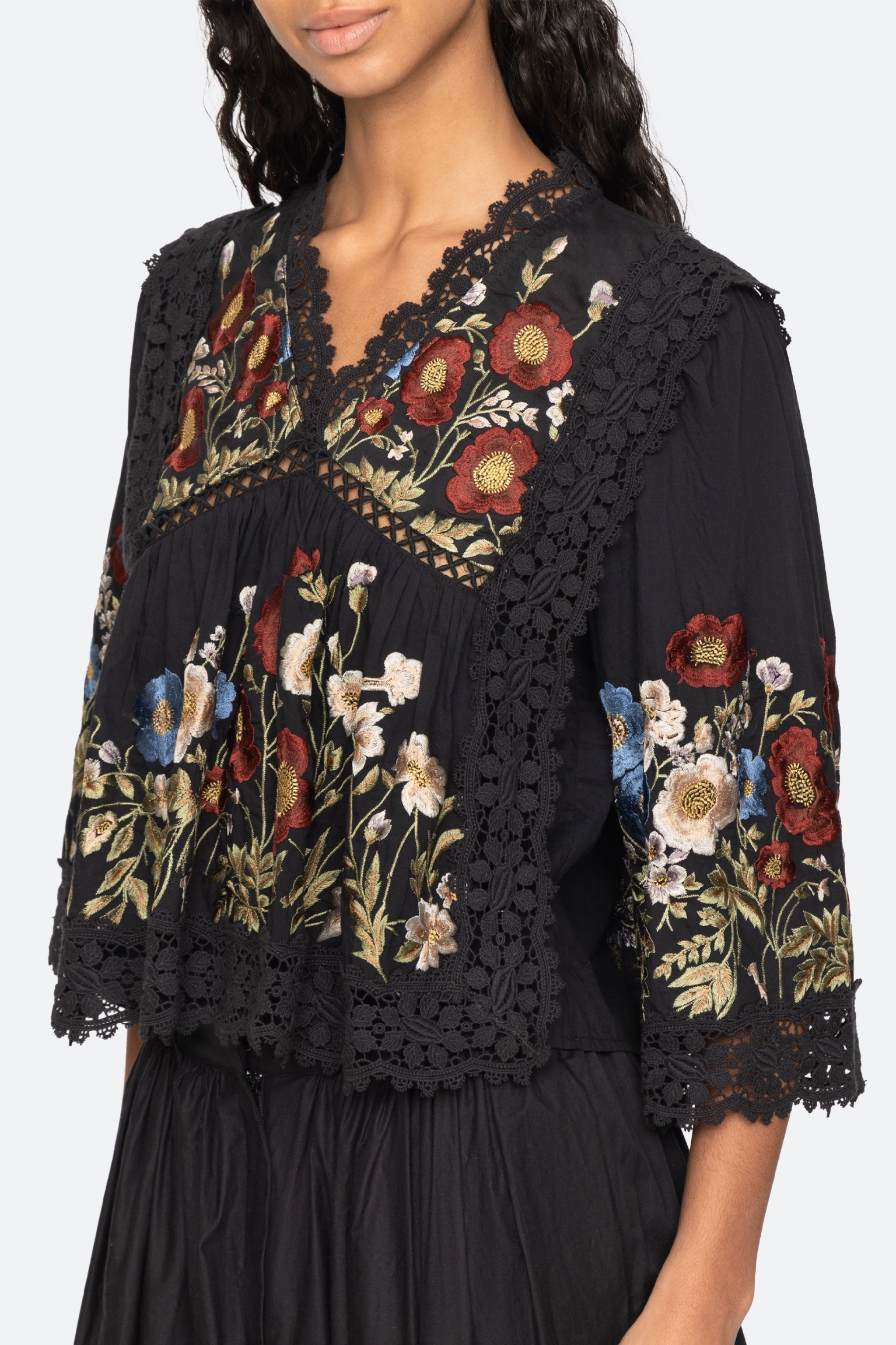Ruwa Embroidered V-Neck Top