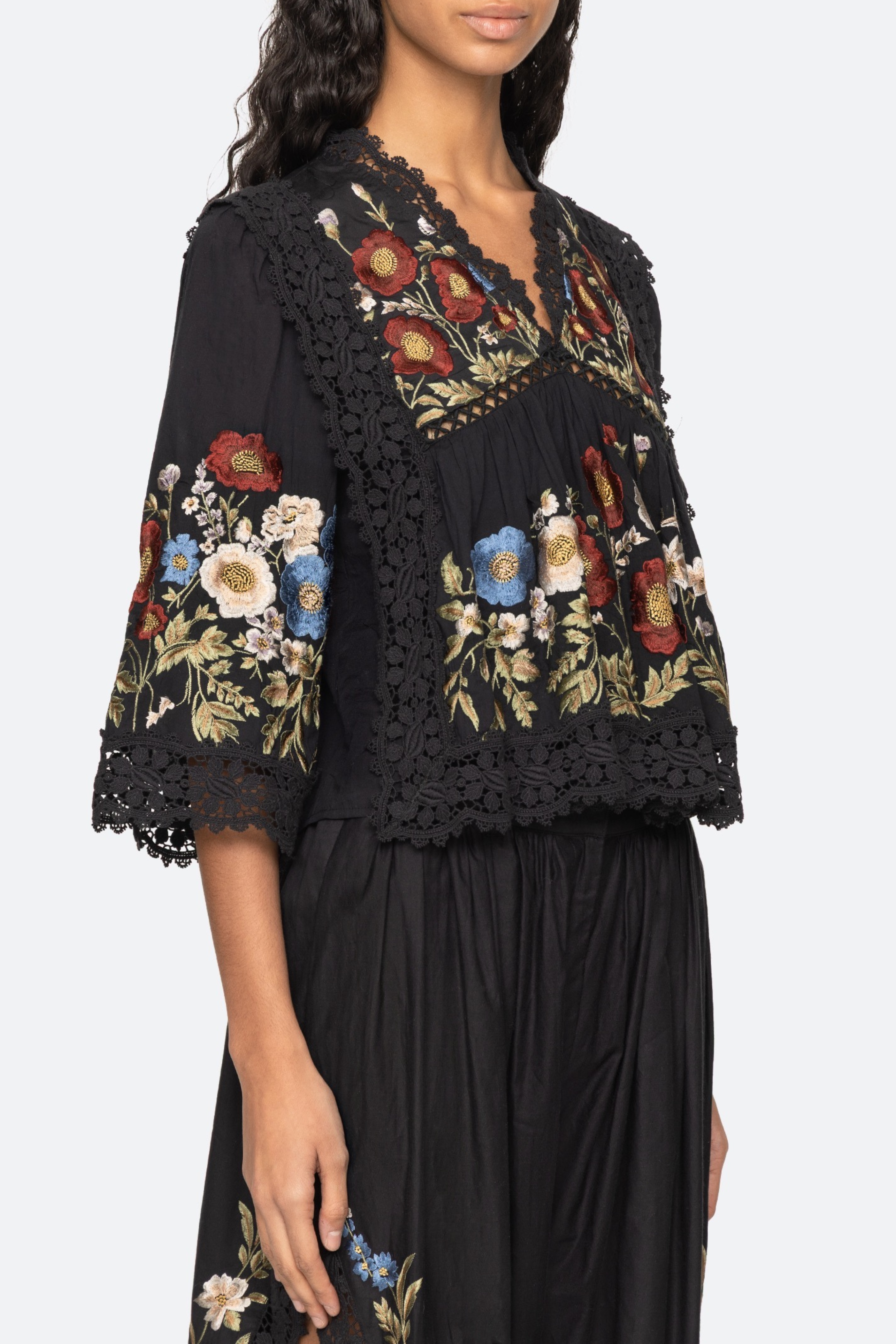 Ruwa Embroidered V-Neck Top