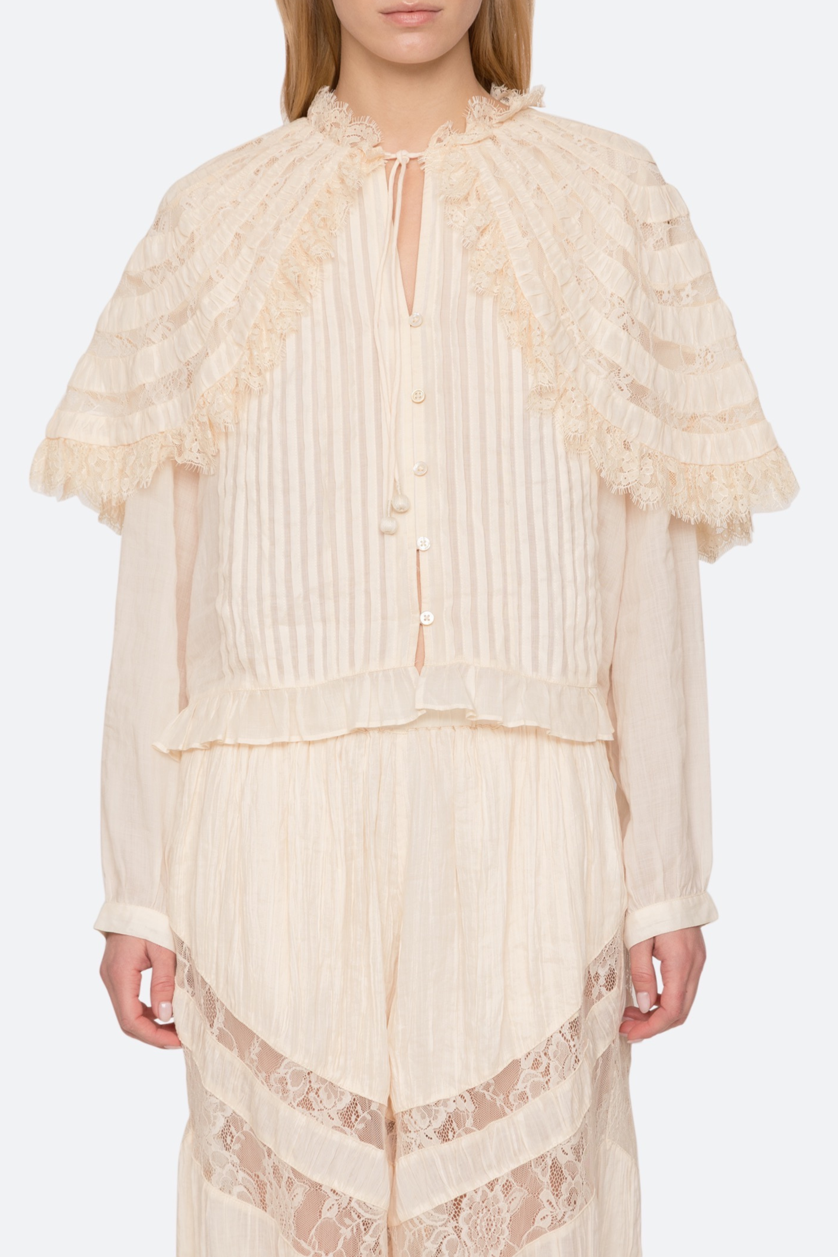 Margaret Solid Capelet Long Sleeve Top