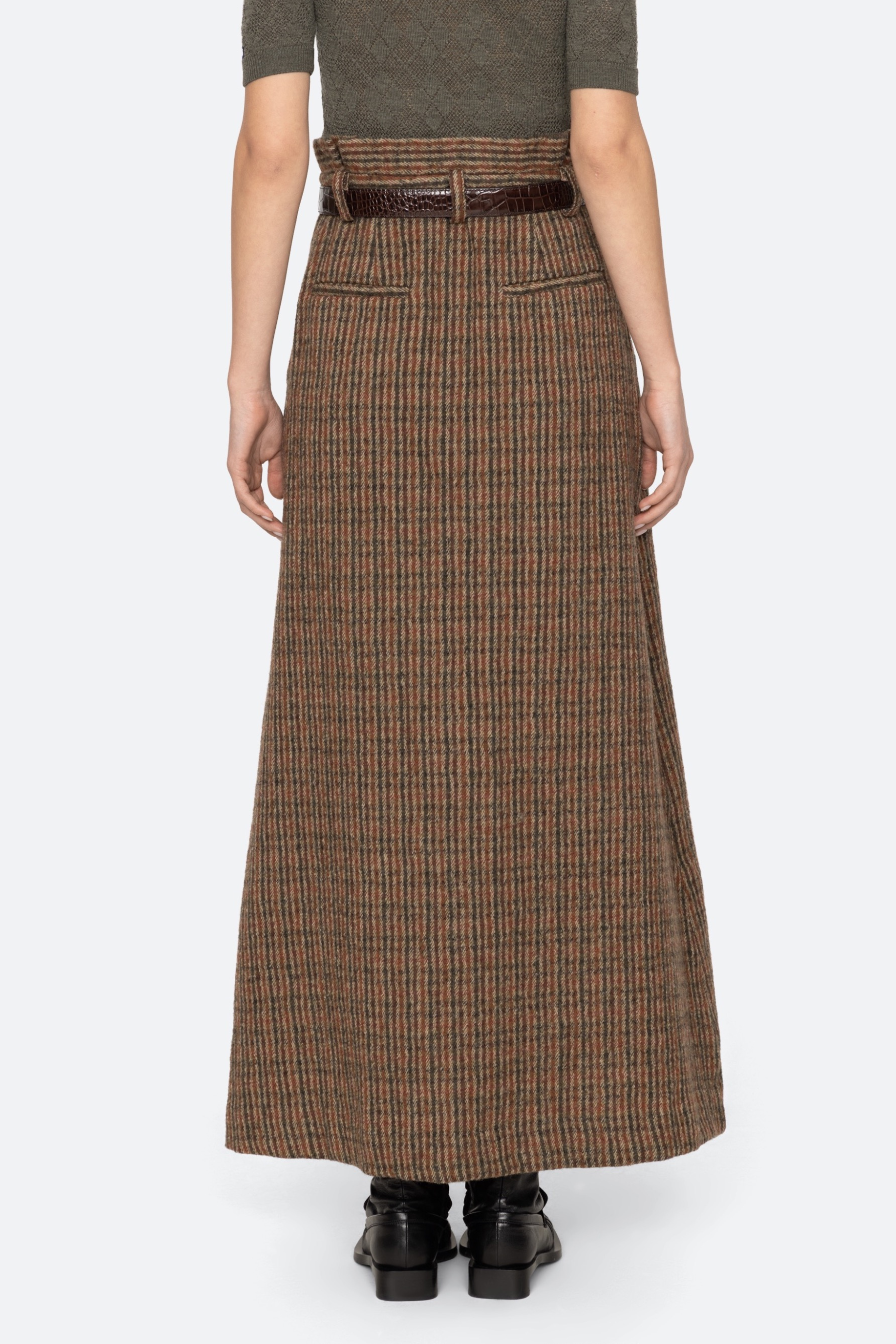 Julia Plaid Wool Midi Skirt W/ Belt