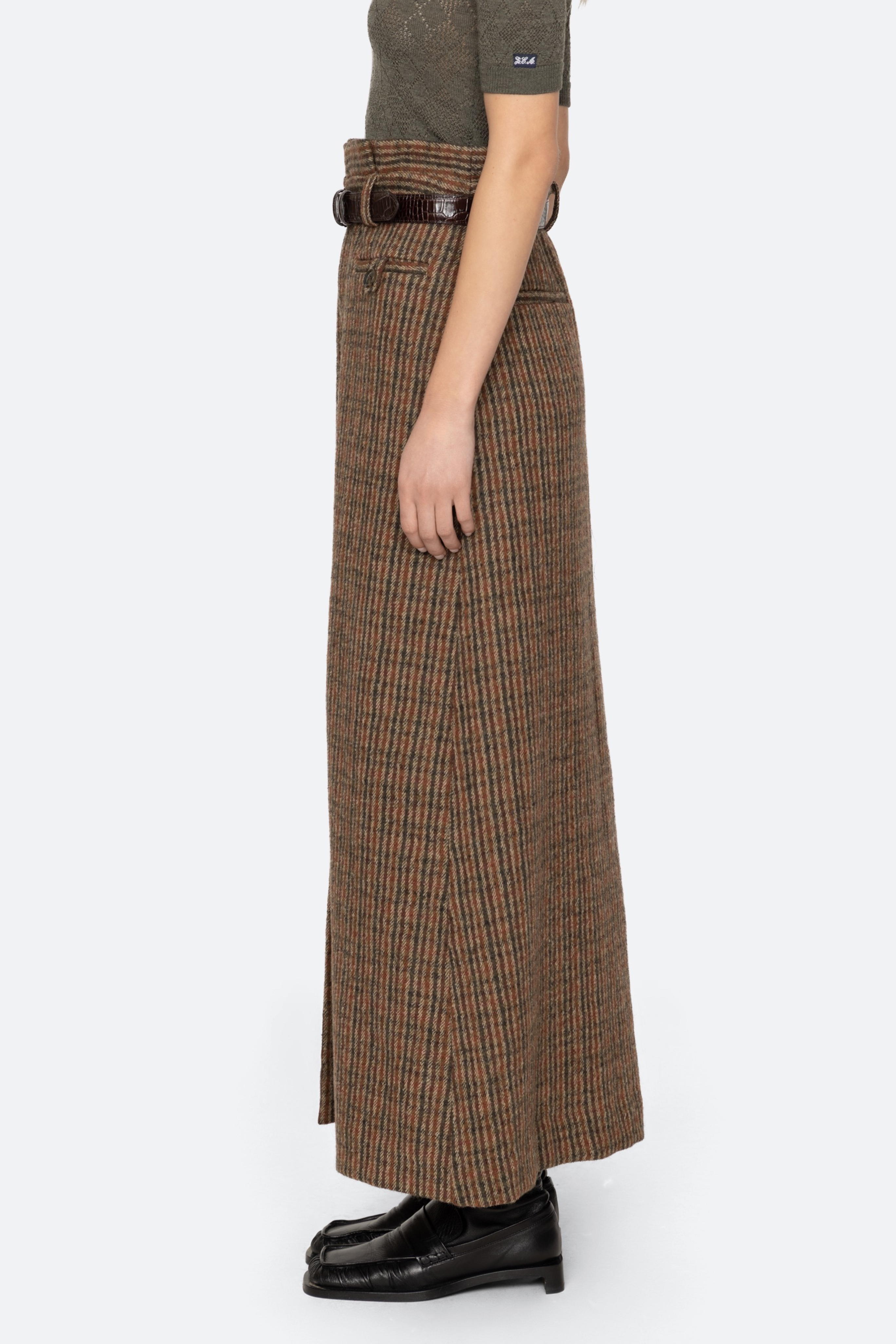 Julia Plaid Wool Midi Skirt W/ Belt