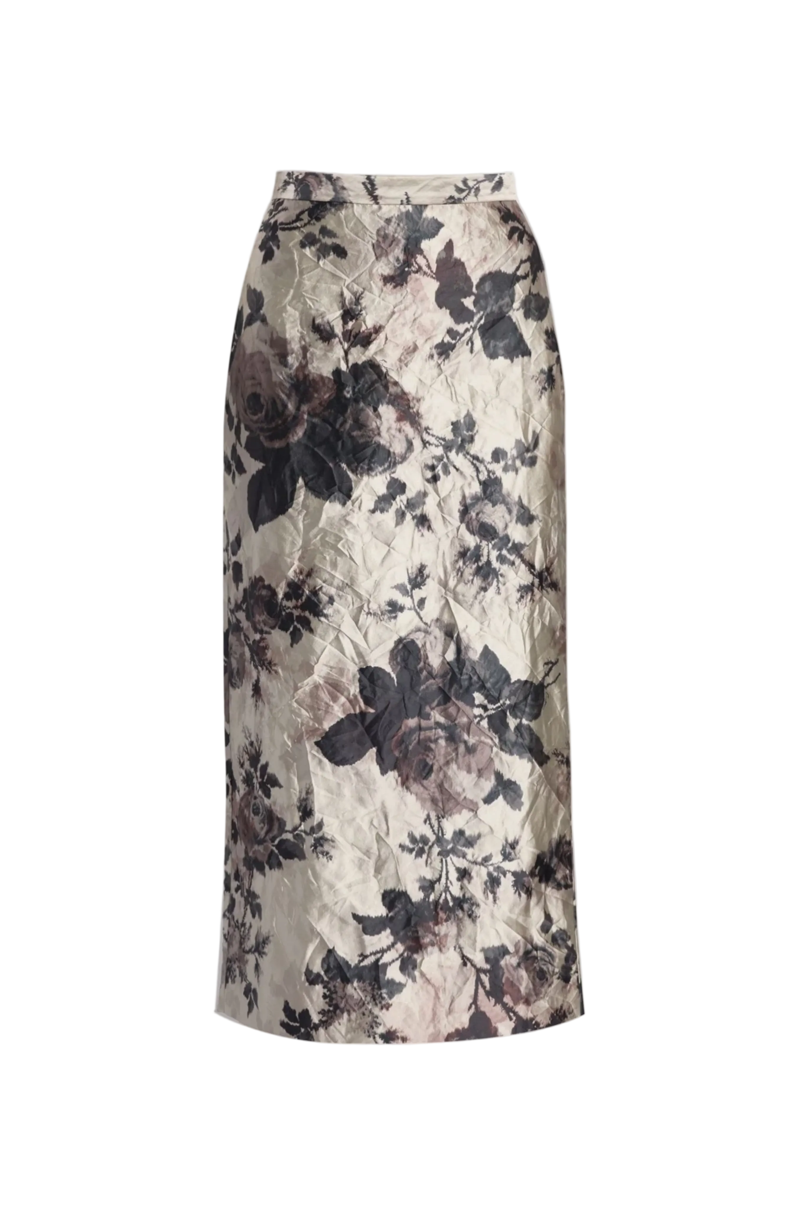 Textured Satin Pencil Midi Skirt