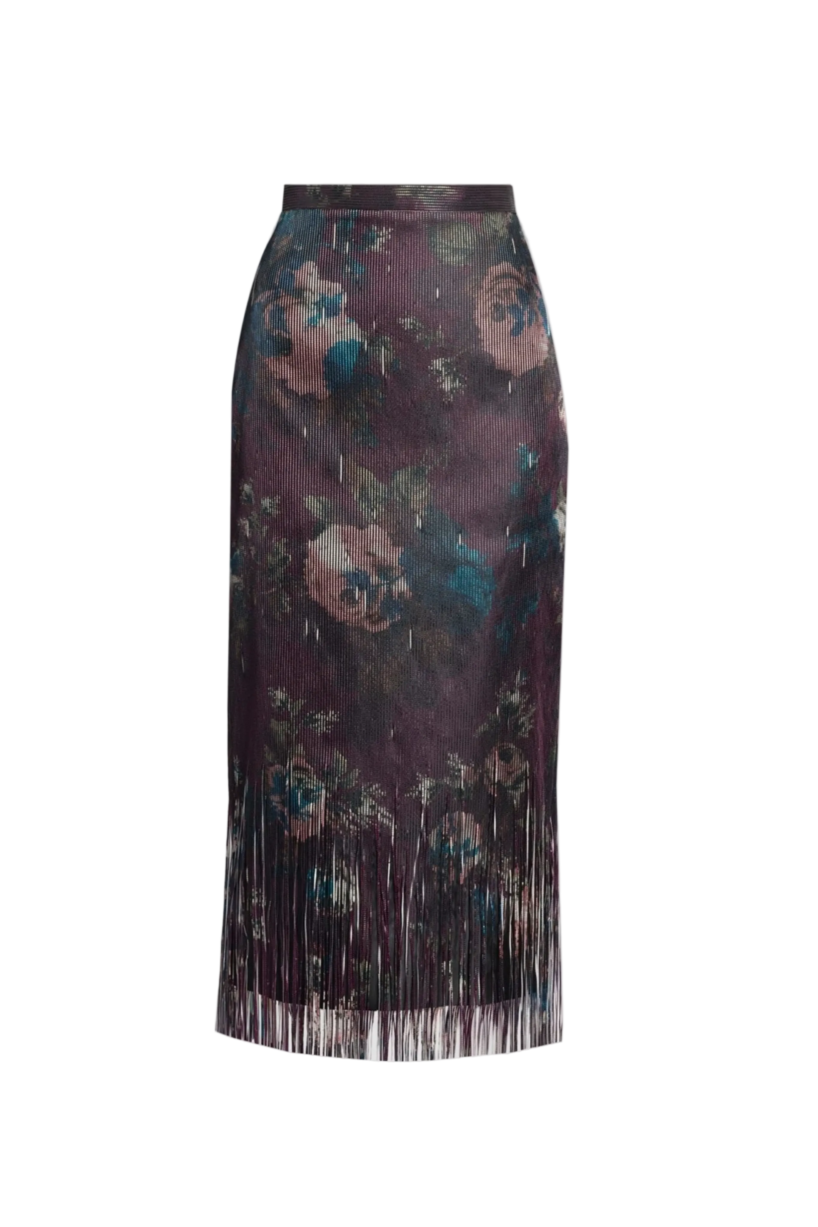 Fringe Jacquard Pencil Midi Skirt