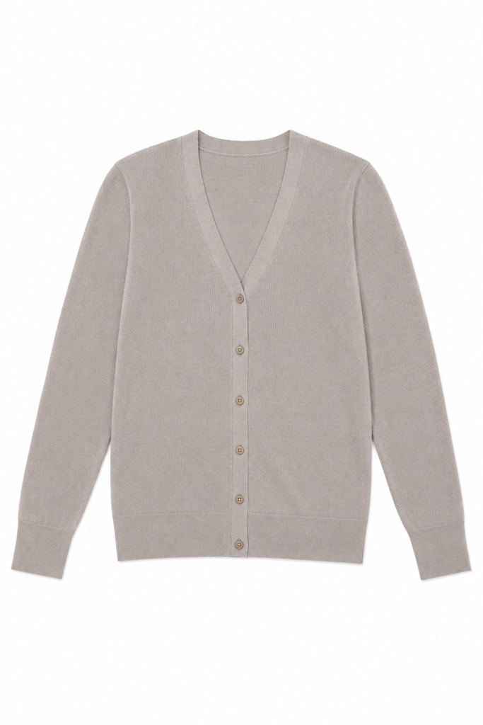 Feather Weight Ribbed Vneck Slim Cardigan - Clay