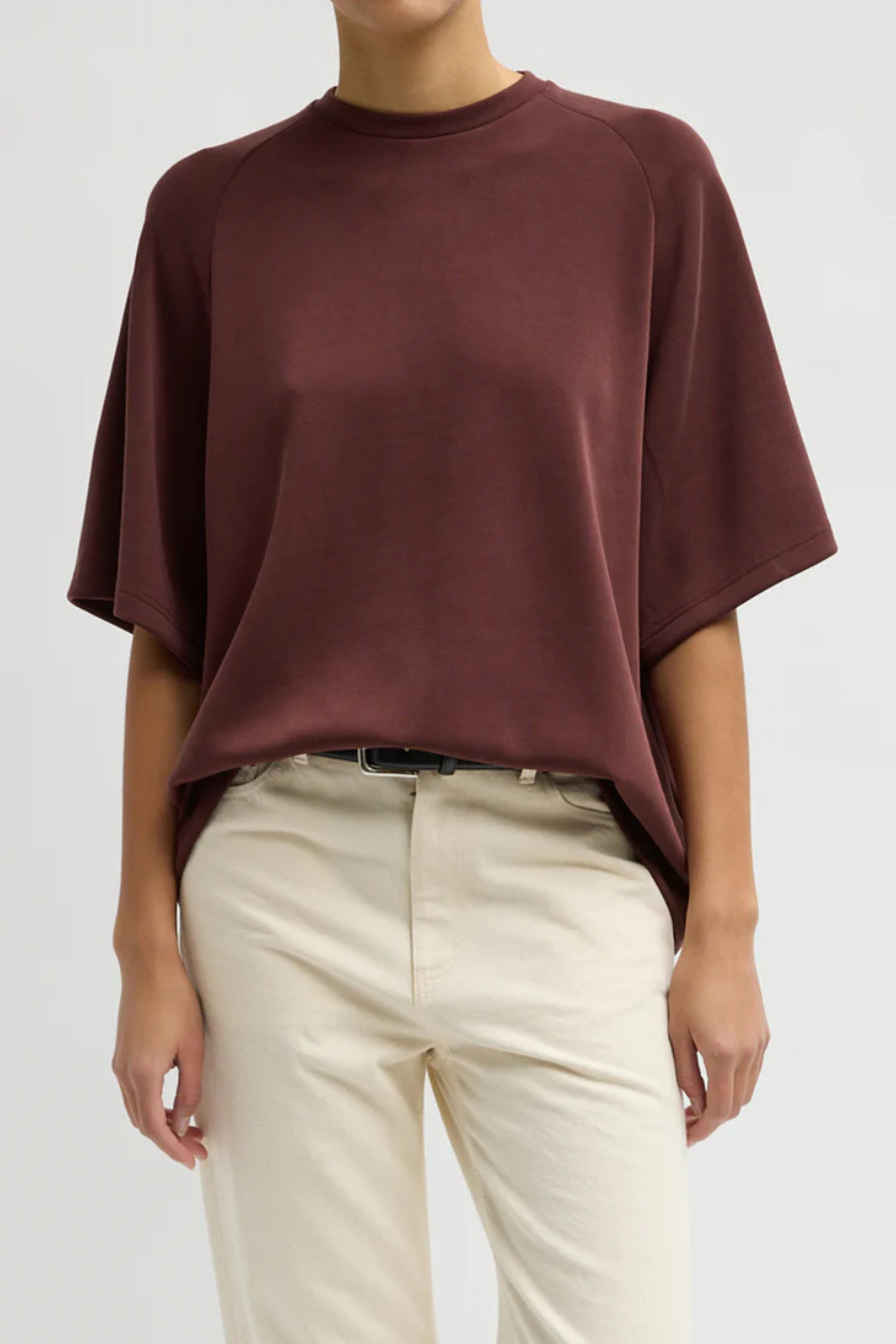 Feather Weight Viscose Neoprene Baseball T-shirt - Bordeaux