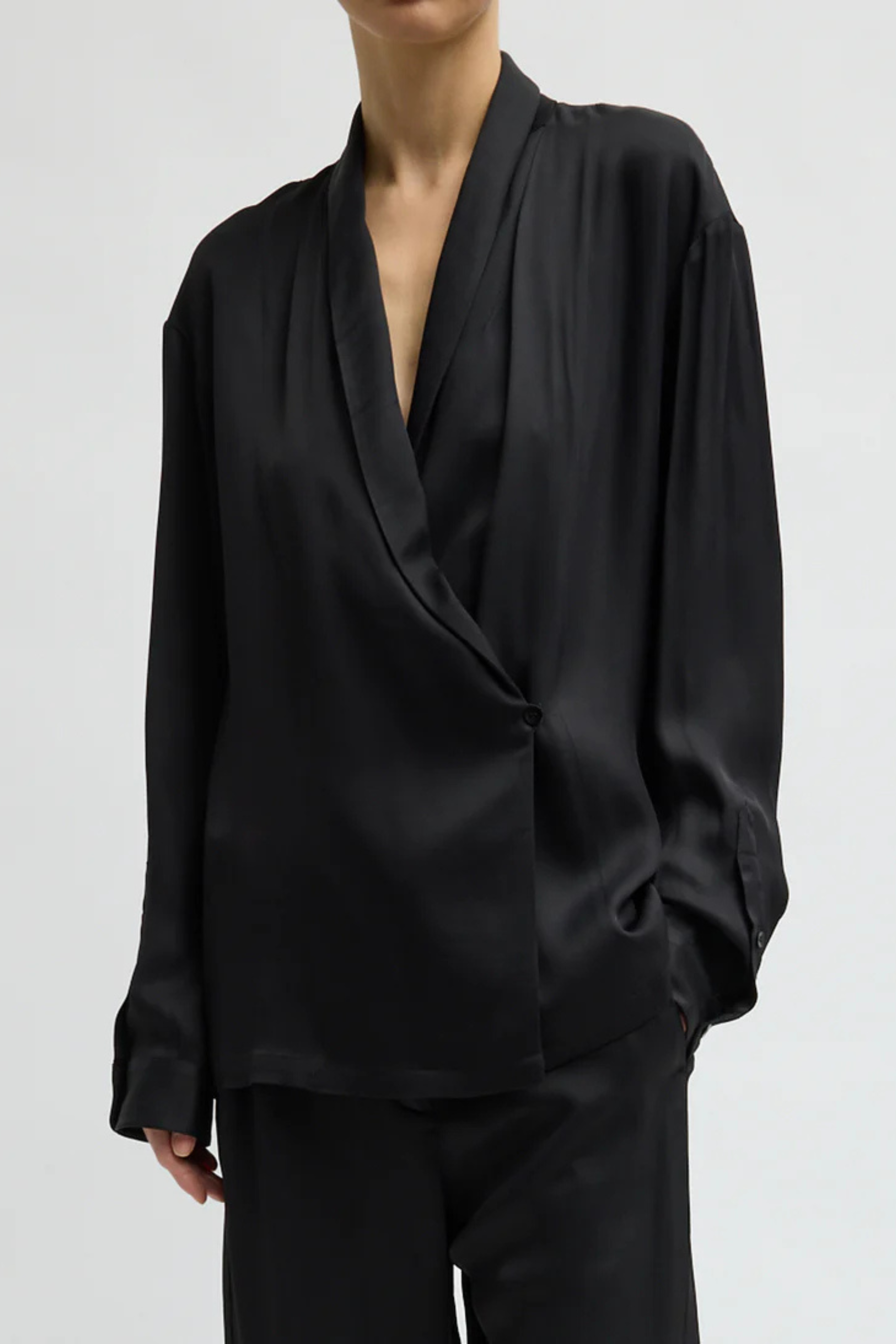 Eco Acetate Viscose Wrap Shirt Jacket - Black